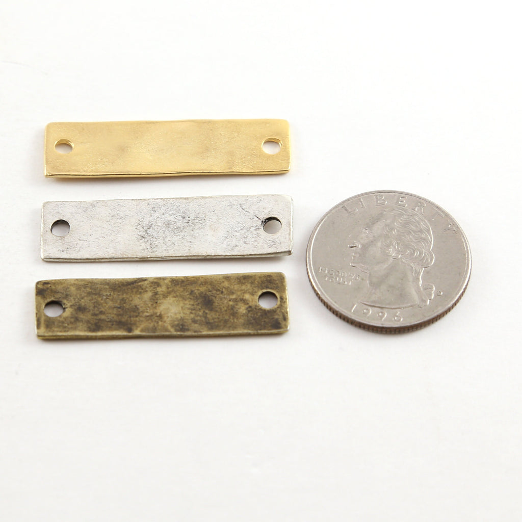 Pewter Metal Hammered 36mm x 10mm Stamping Blank Double Hole