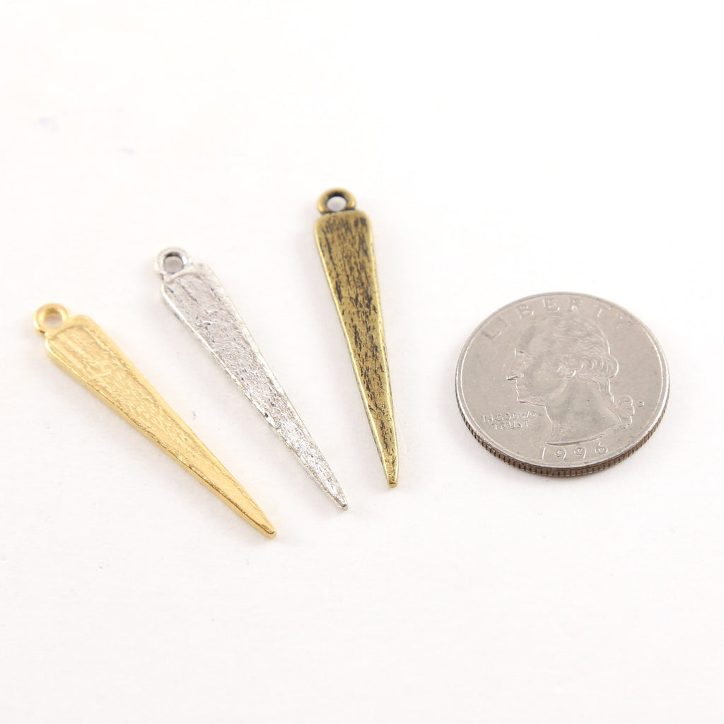 Pewter Metal Thick Spike Triangle Dagger Pendant 40mm x 6mm