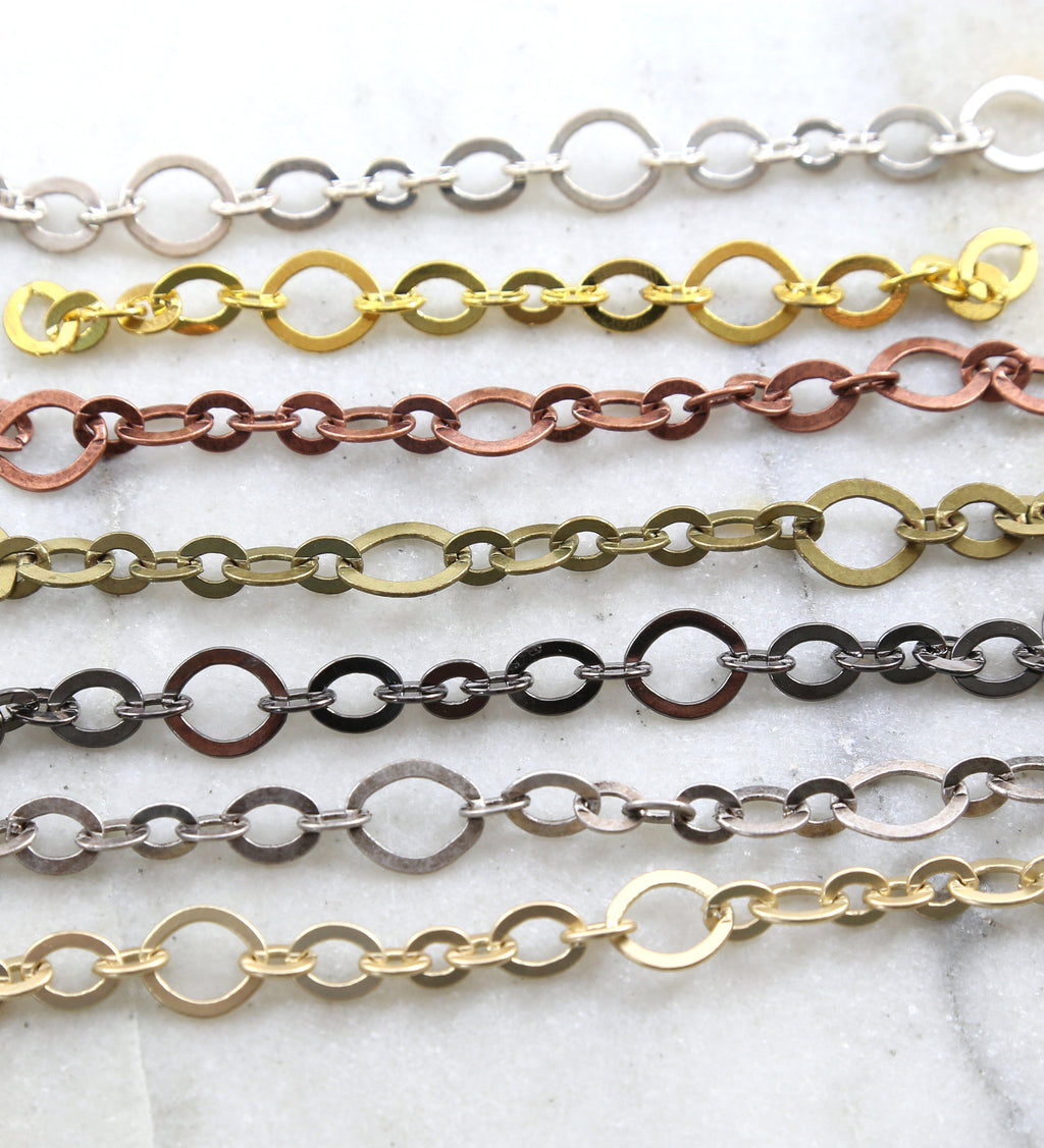 Brass Graduated Flat Oval Chain in 7 Finishes Nickel Lead – Sold by the Foot