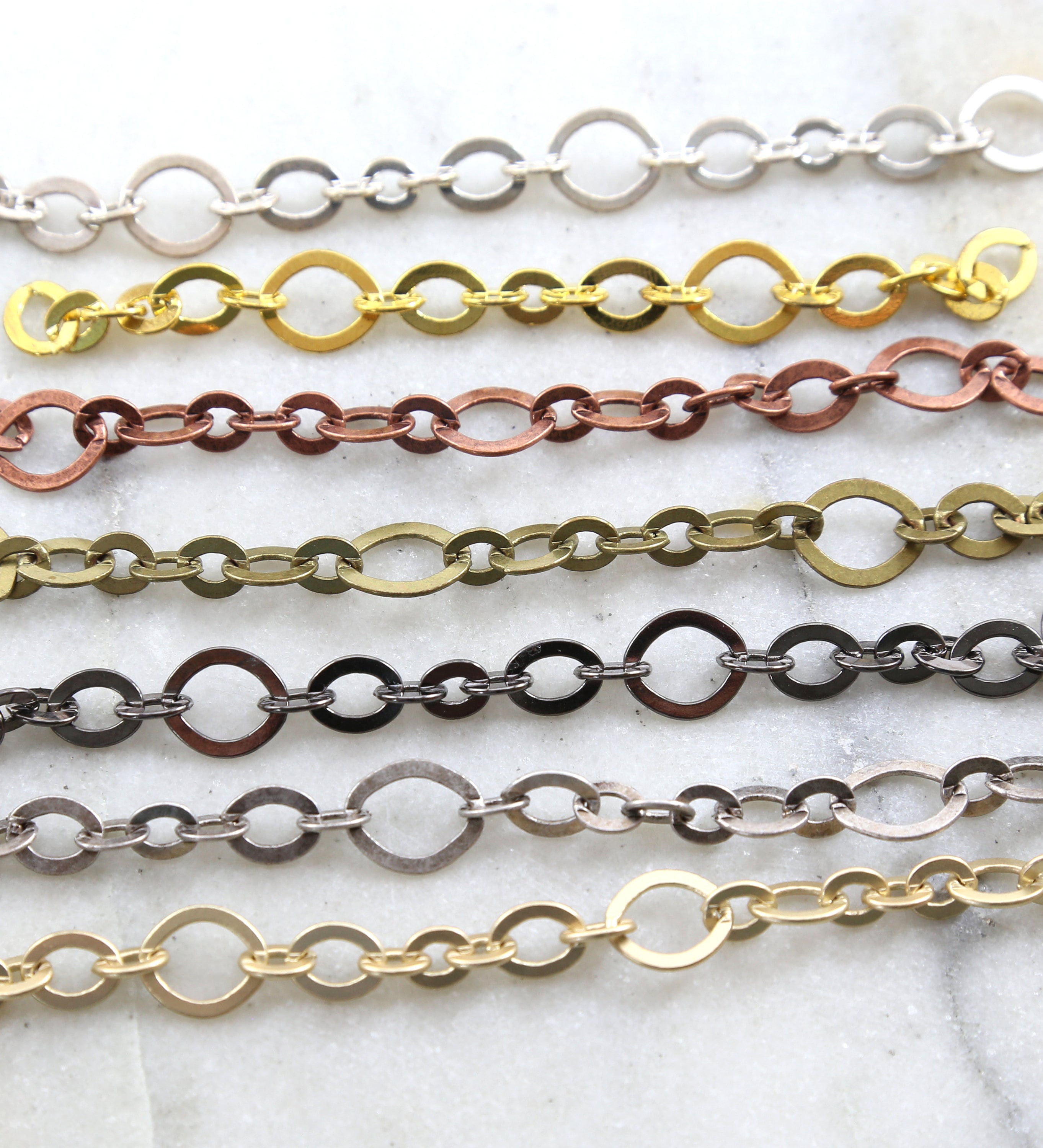 Brass Graduated Flat Oval Chain in 7 Finishes Nickel Lead – Sold by the Foot