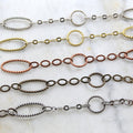 Brass Textured Oval Circle and Flat Chain in 5 Finishes – Sold by the Foot