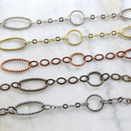 Brass Textured Oval Circle and Flat Chain in 5 Finishes – Sold by the Foot