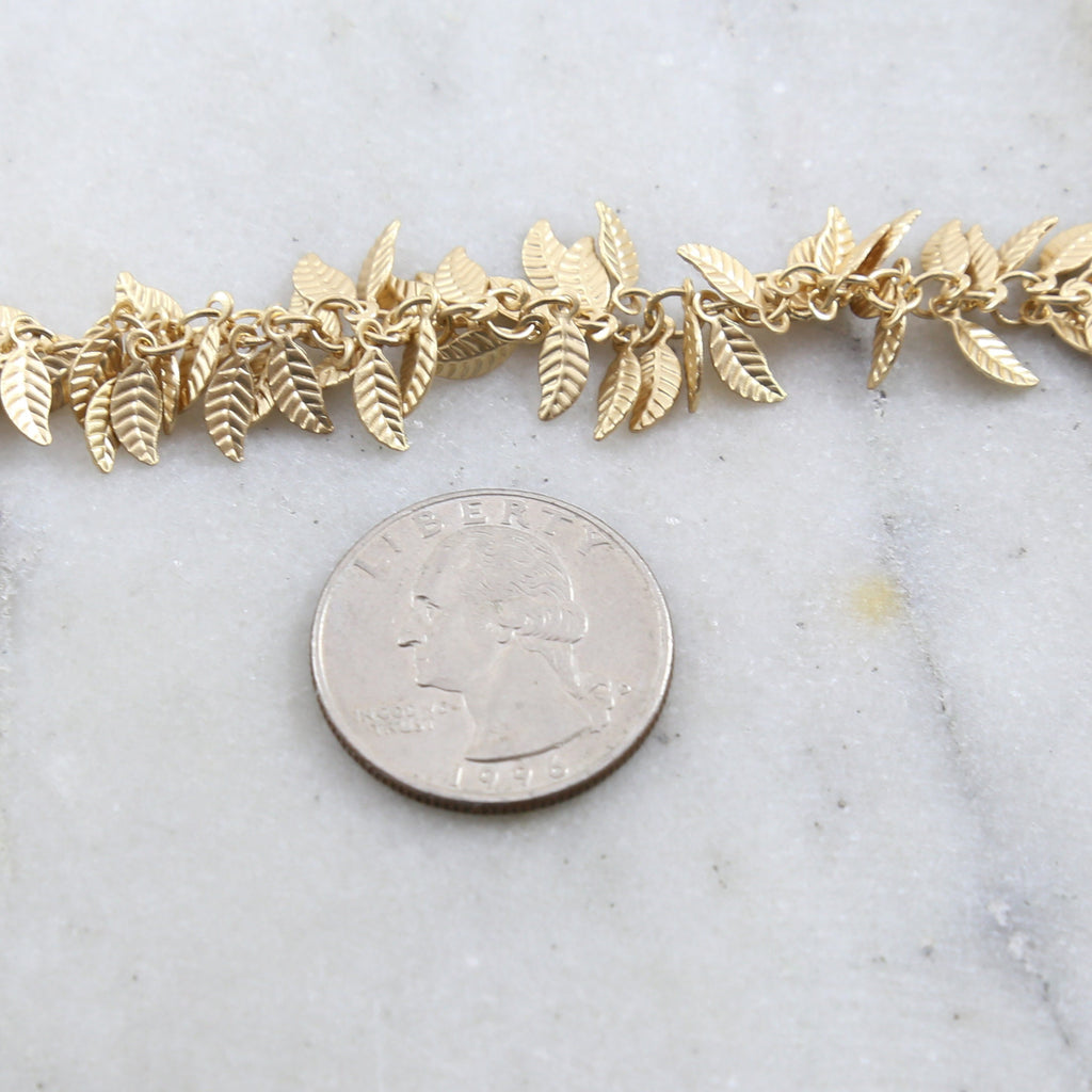 Brass Tiny Dangle Leaf Chain in Antique Silver Antique – Sold by the Foot