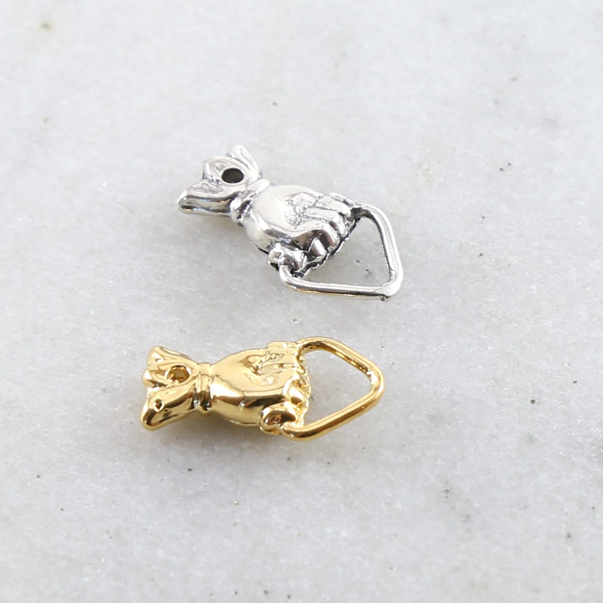 Sterling Silver or Vermeil Vintage Inspired Hand Holding Triangular Ring Charm