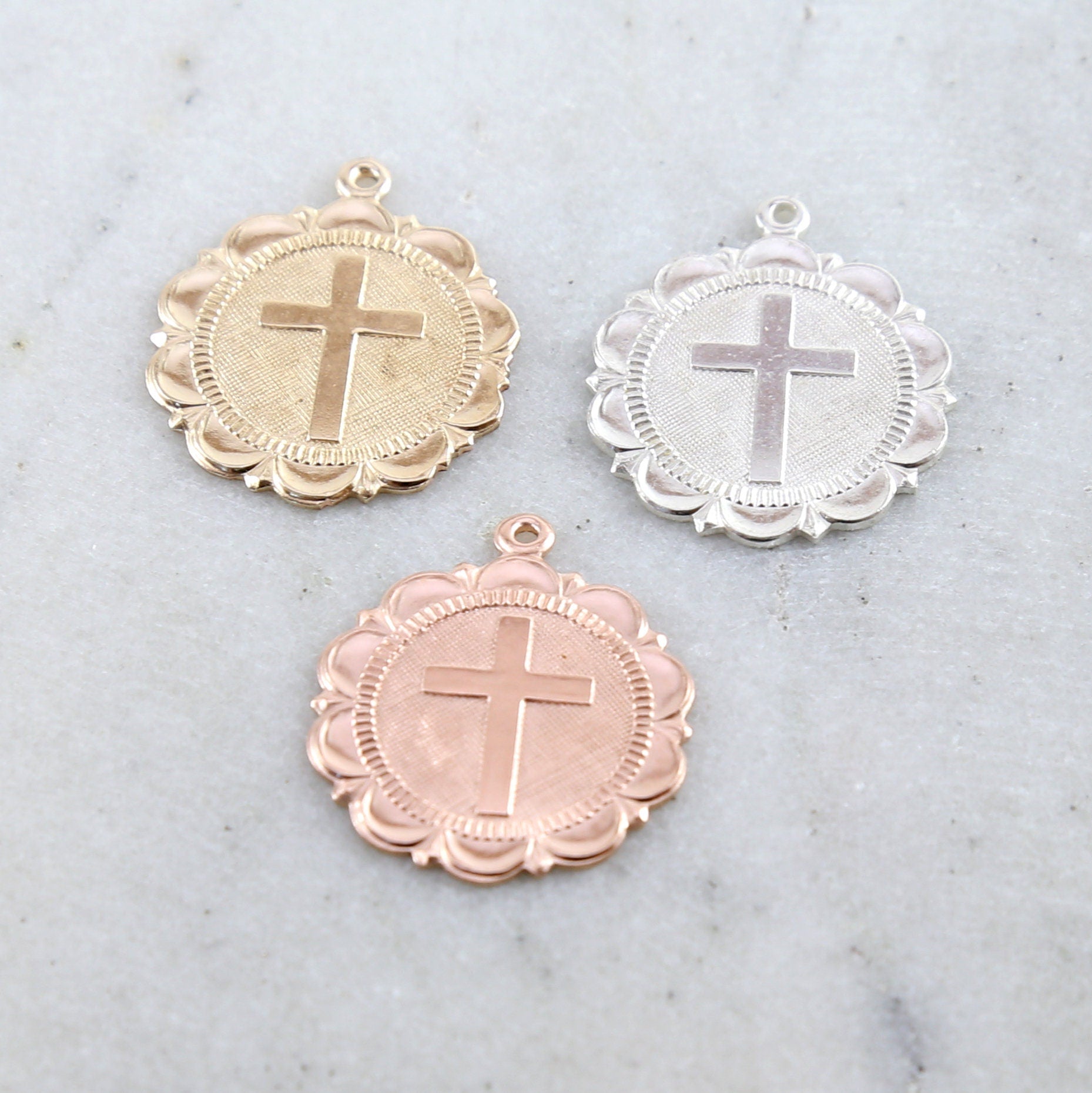 25mmx21mm Sterling Silver or 14K Gold Filled Large Cross Scalloped Edged