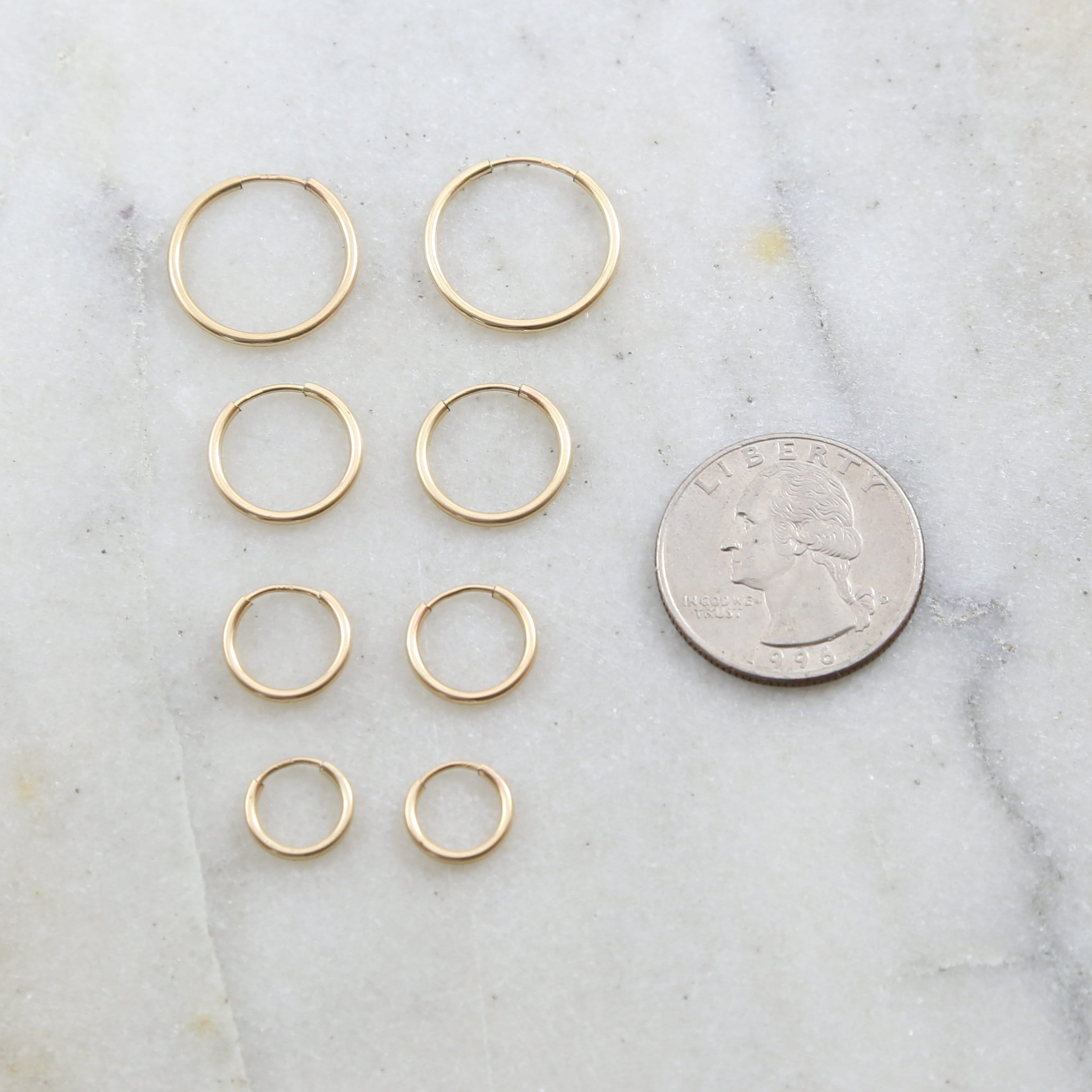 14K Gold Filled Small Endless Hoop Earrings 16mm 14mm 12mm 9mm Earring (2pc)