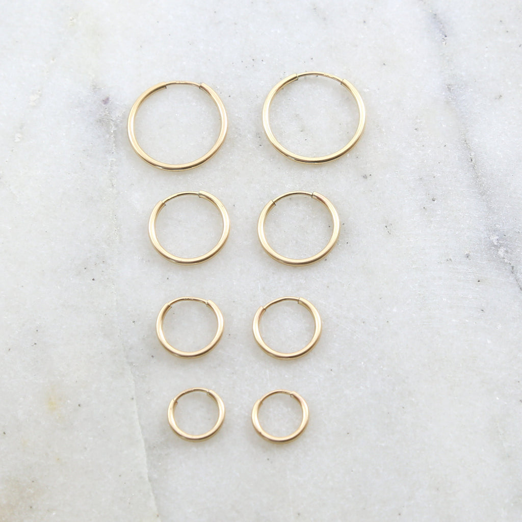 14K Gold Filled Small Endless Hoop Earrings 16mm 14mm 12mm 9mm Earring (2pc)