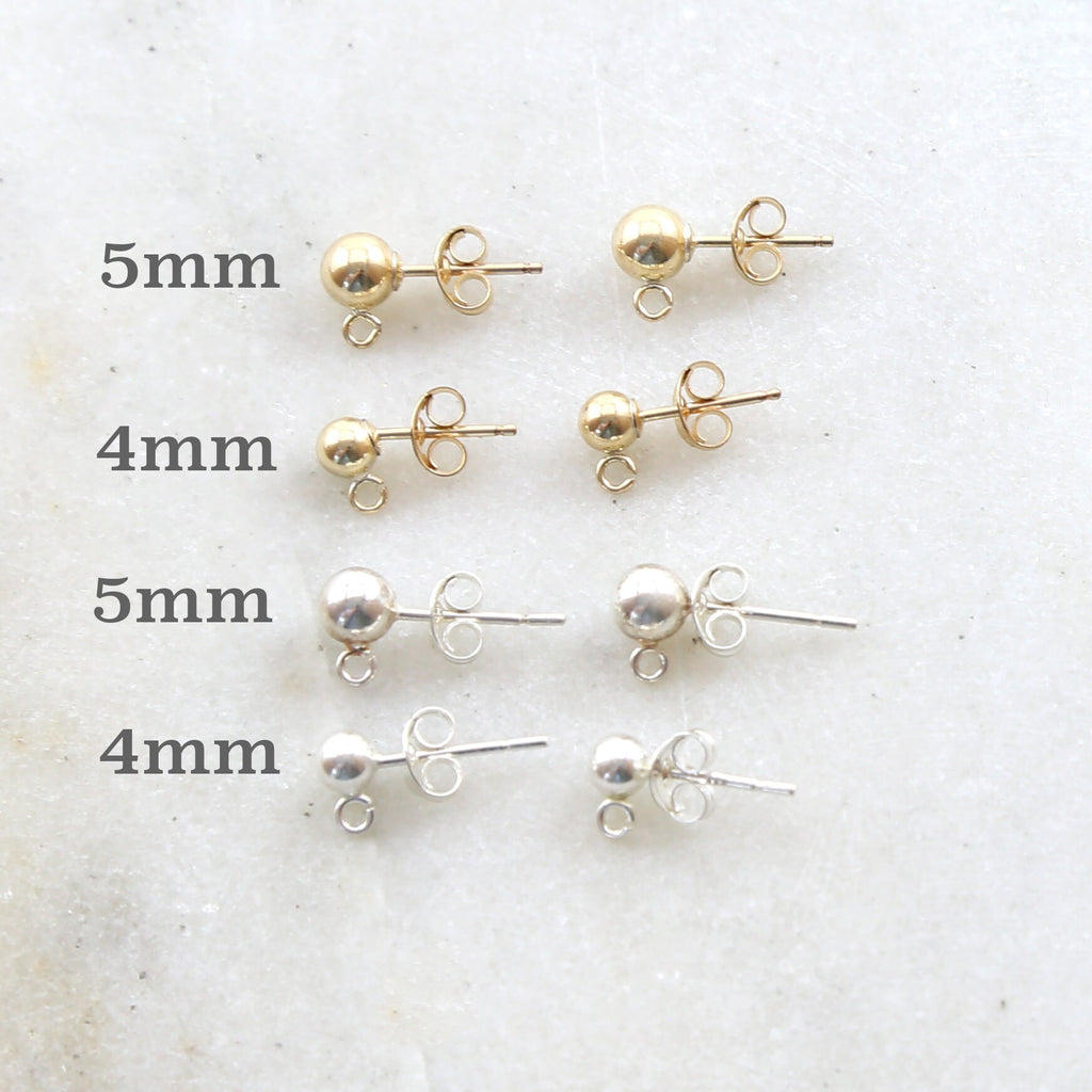 Sterling Silver or 14K Gold Filled Dainty Simple 4mm or 5mm Ball Posts (2pc)