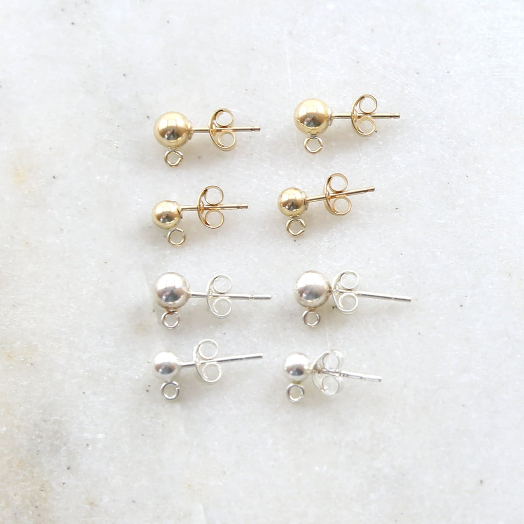 Sterling Silver or 14K Gold Filled Dainty Simple 4mm or 5mm Ball Posts (2pc)