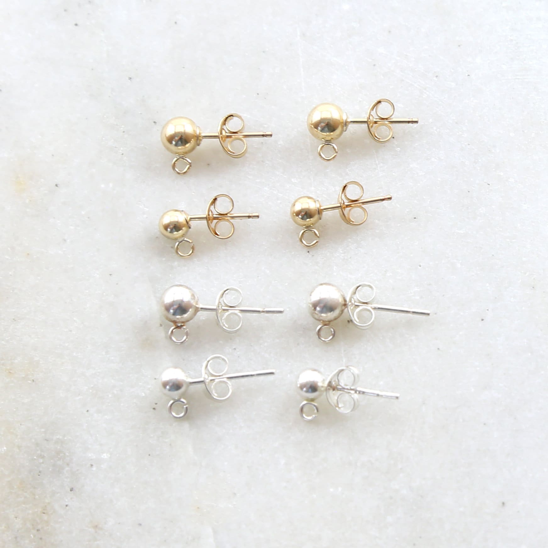 Sterling Silver or 14K Gold Filled Dainty Simple 4mm or 5mm Ball Posts (2pc)