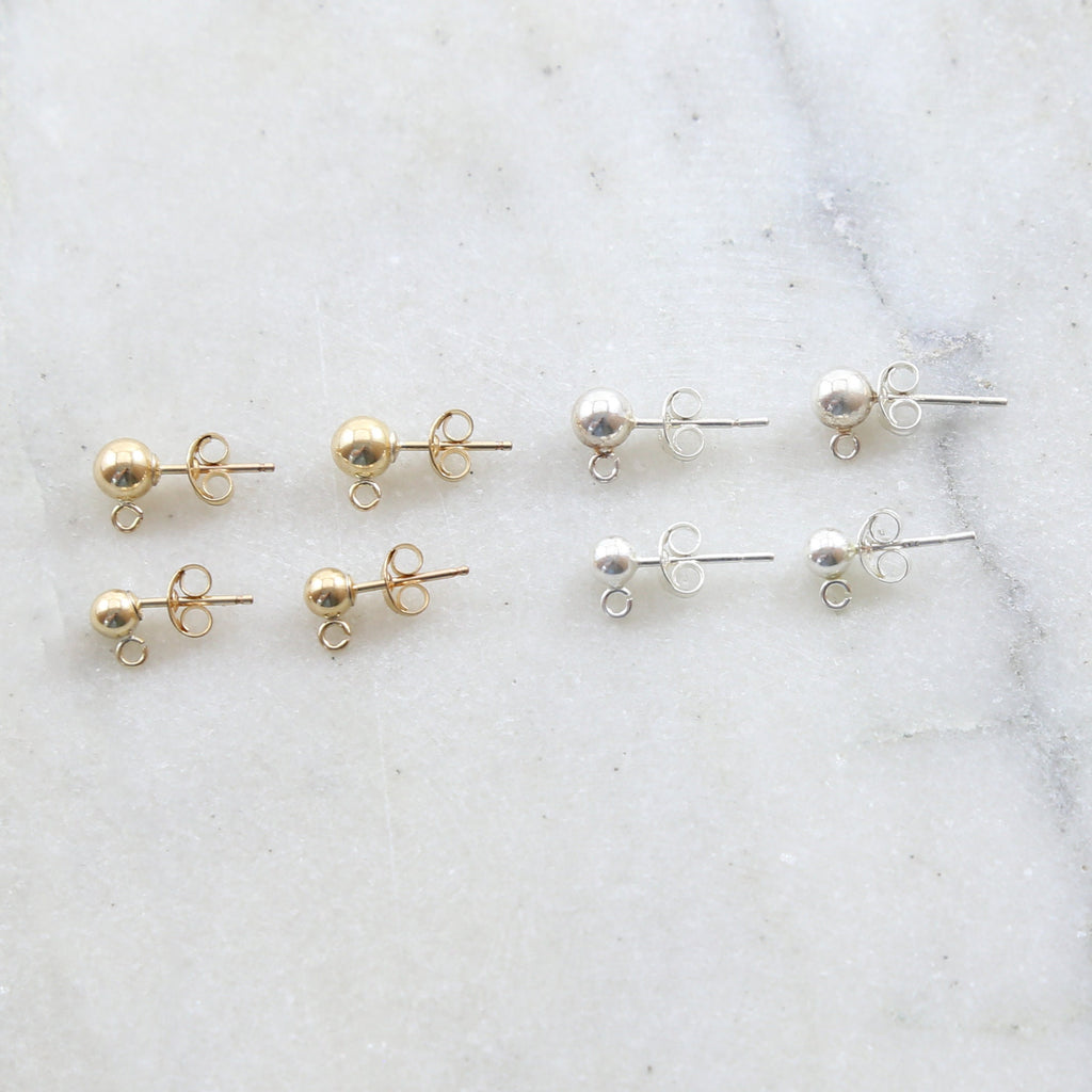 Sterling Silver or 14K Gold Filled Dainty Simple 4mm or 5mm Ball Posts (2pc)