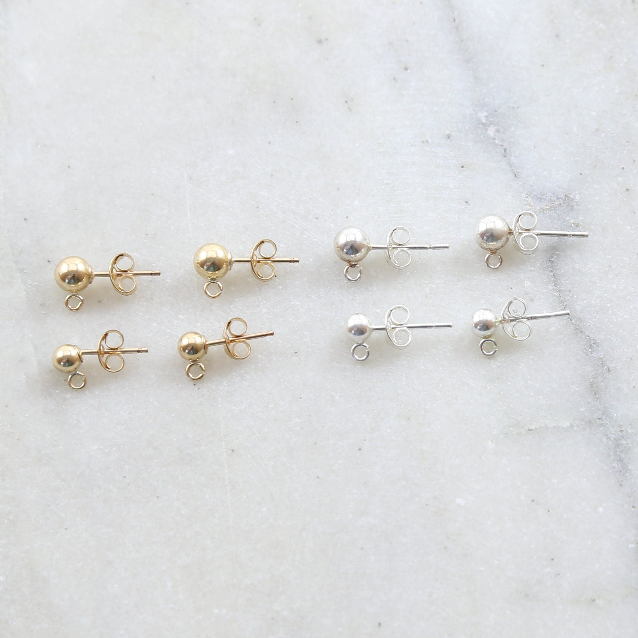 Sterling Silver or 14K Gold Filled Dainty Simple 4mm or 5mm Ball Posts (2pc)