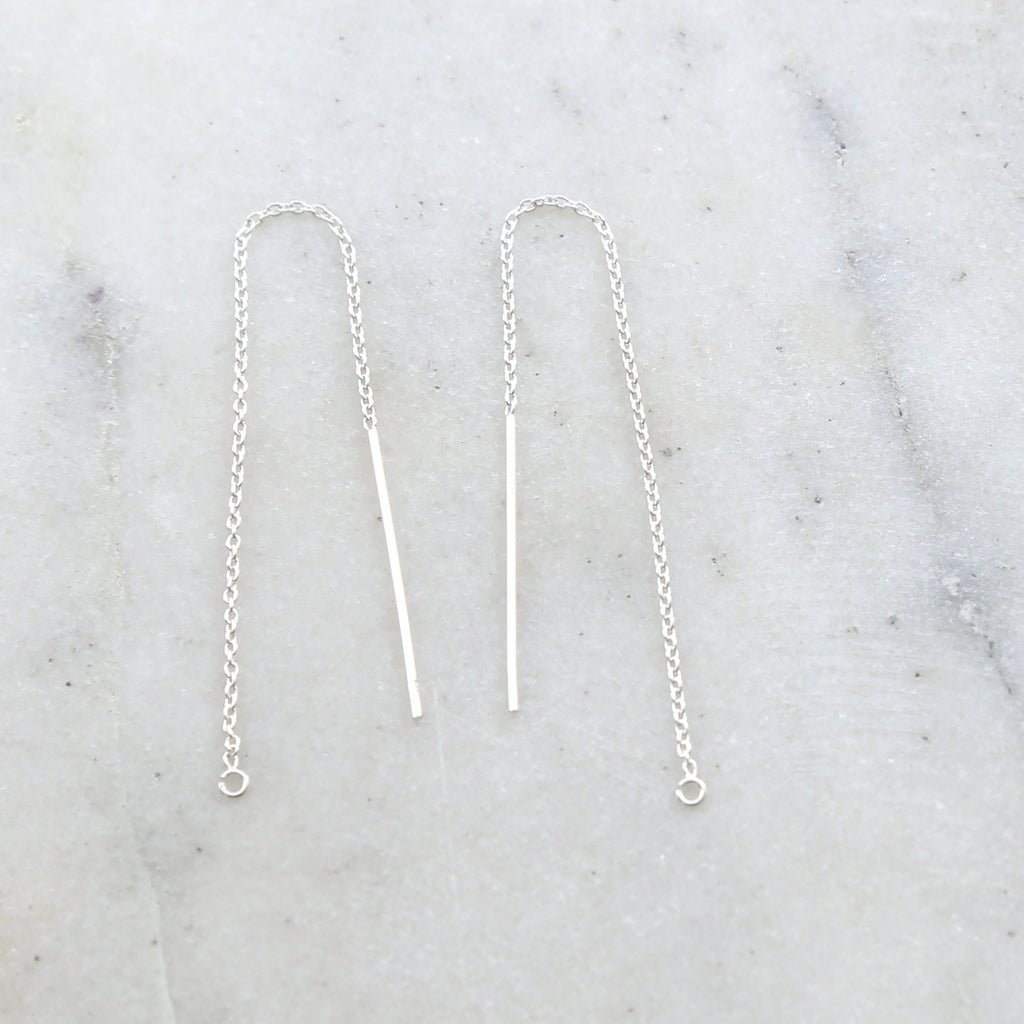 Sterling Silver Long 3 Inch Chain Threader Dangle Earring Hook Component (2pc)