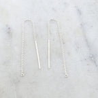 Sterling Silver Long 3 Inch Chain Threader Dangle Earring Hook Component (2pc)