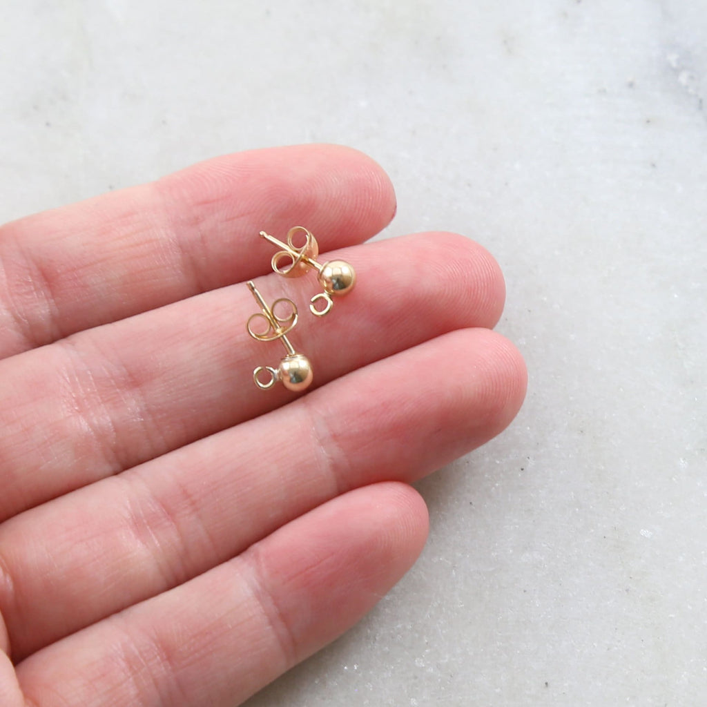 Sterling Silver or 14K Gold Filled Dainty Simple 4mm or 5mm Ball Posts (2pc)