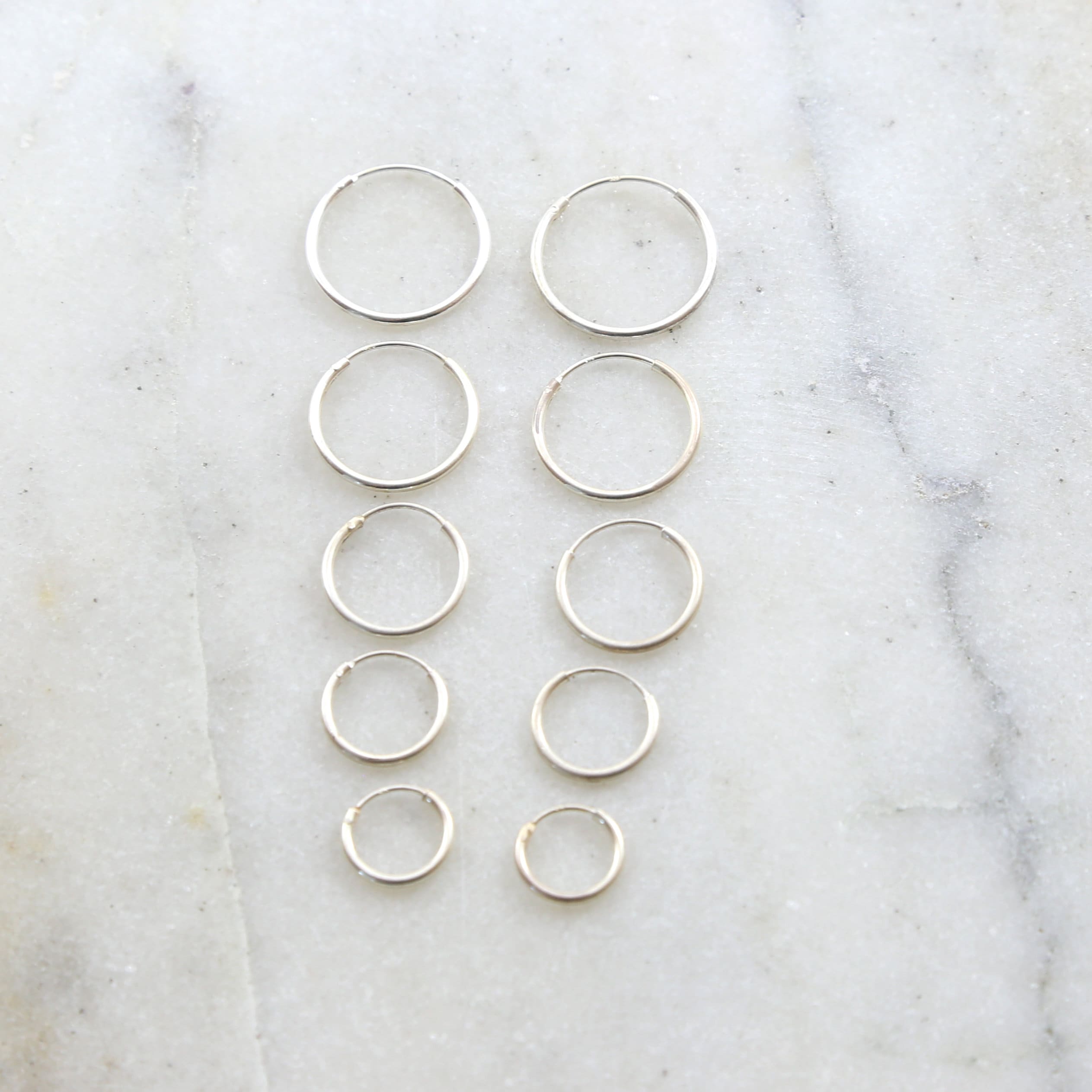 Sterling Silver Small Endless Hoop Earrings 18mm 16mm 14mm 12mm 10mm (2pc)