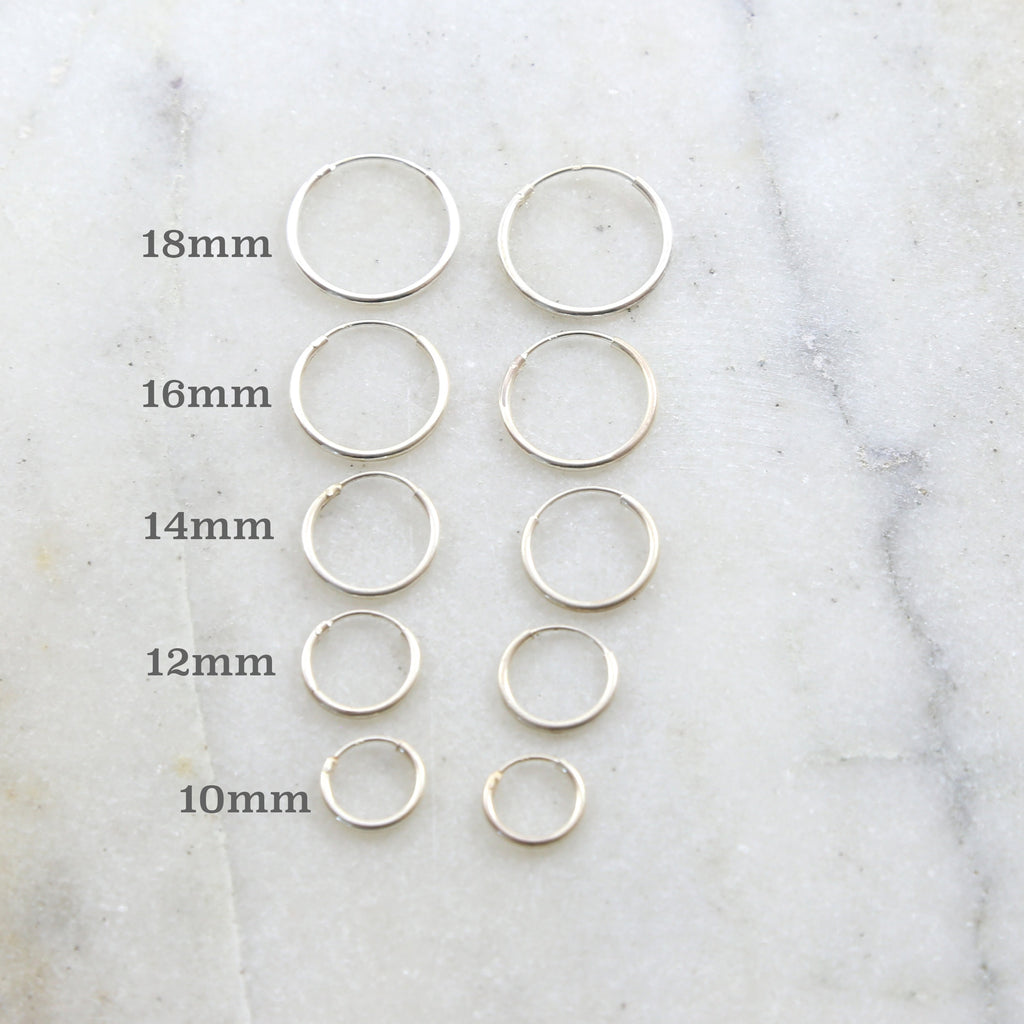 Sterling Silver Small Endless Hoop Earrings 18mm 16mm 14mm 12mm 10mm (2pc)