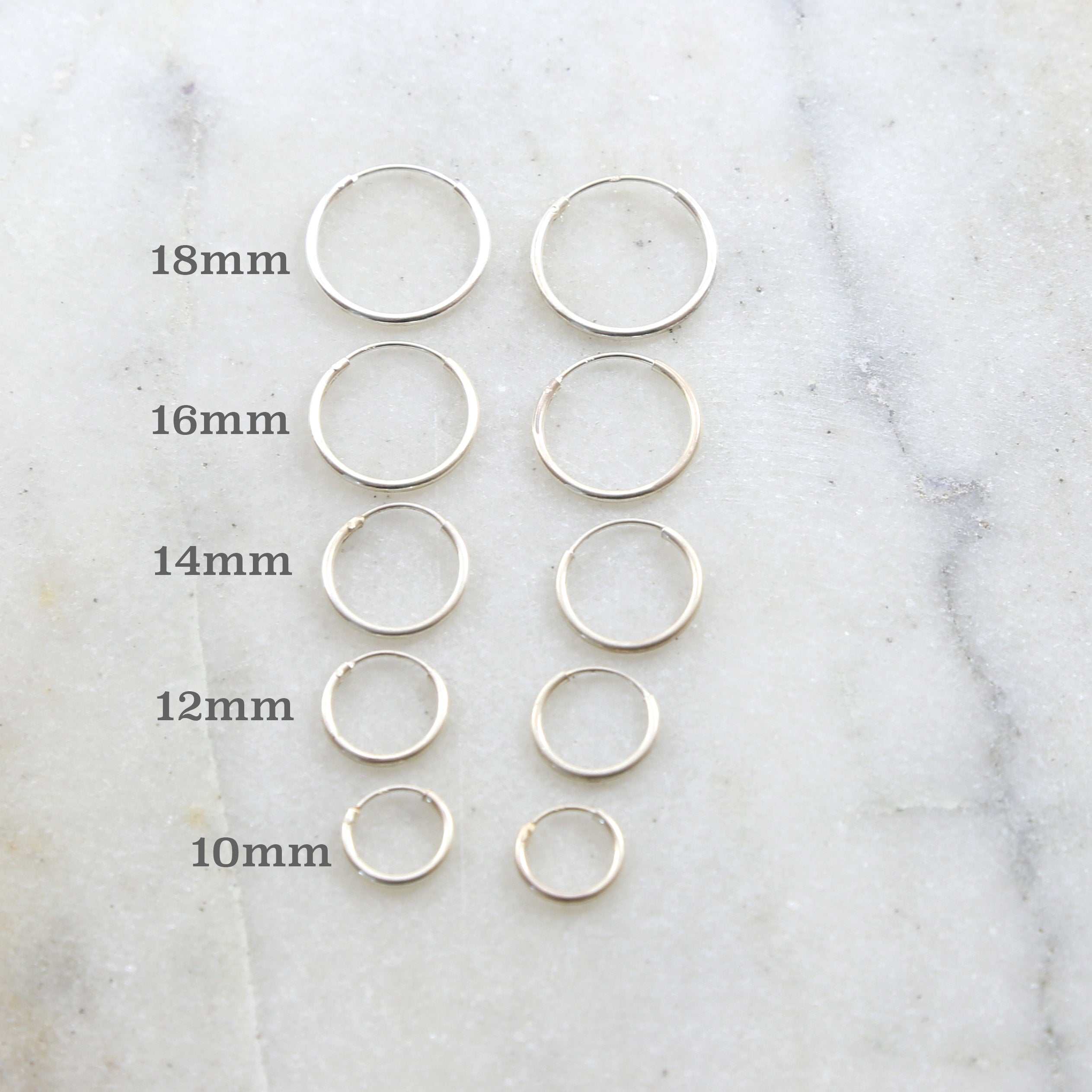 Sterling Silver Small Endless Hoop Earrings 18mm 16mm 14mm 12mm 10mm (2pc)