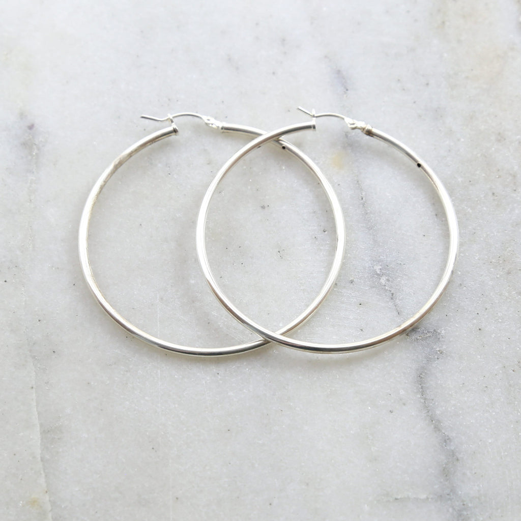 Sterling Silver Large 50mm Thick Flex Tube Hoop Earrings 2 Inch Earring (2pc)