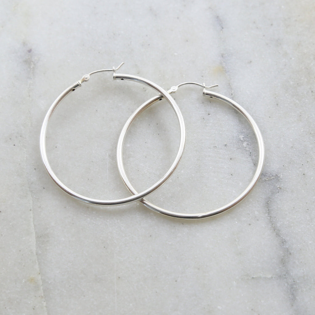 Sterling Silver Large 45mm Thick Flex Tube Hoop Earrings Earring Wires (2pc)