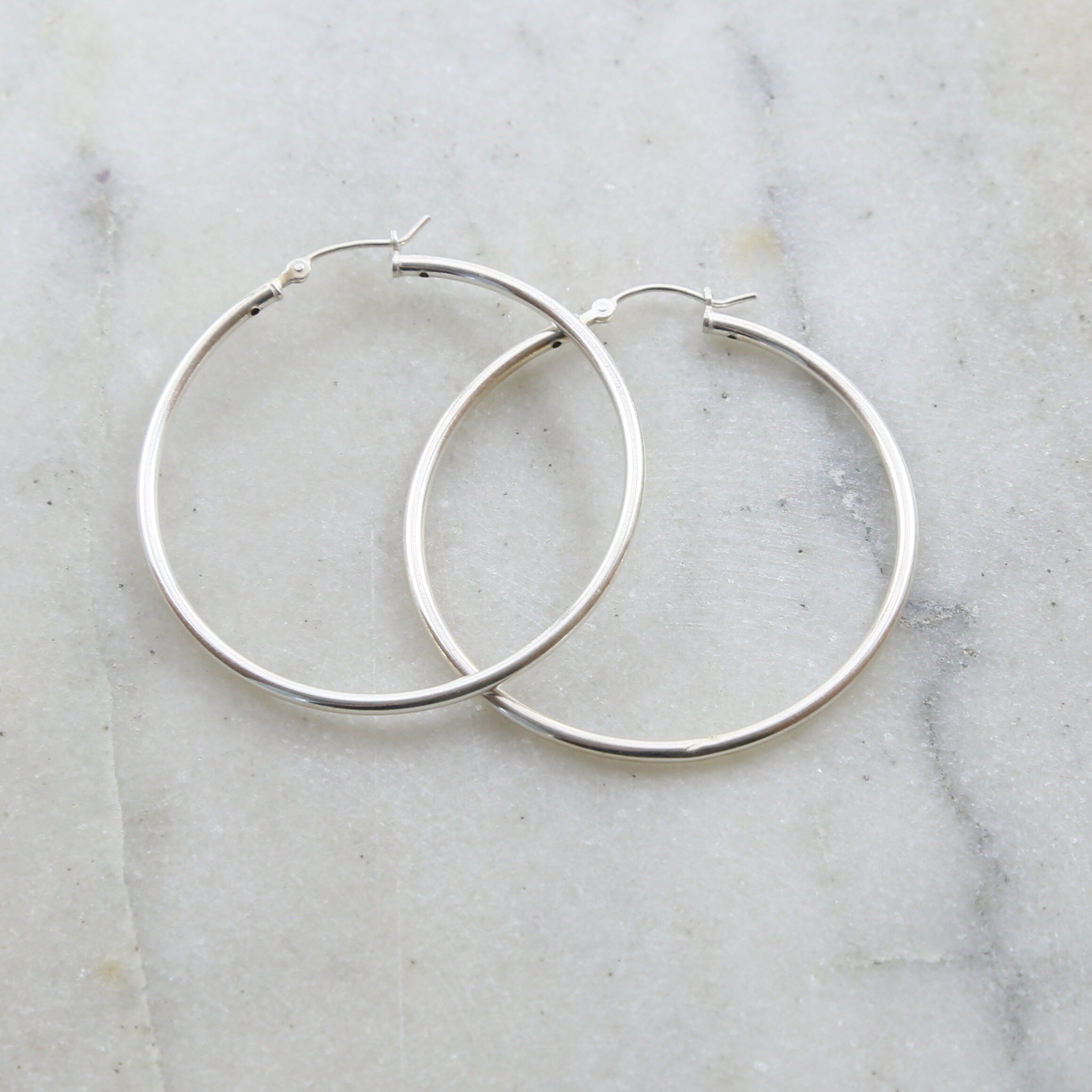 Sterling Silver Large 45mm Thick Flex Tube Hoop Earrings Earring Wires (2pc)