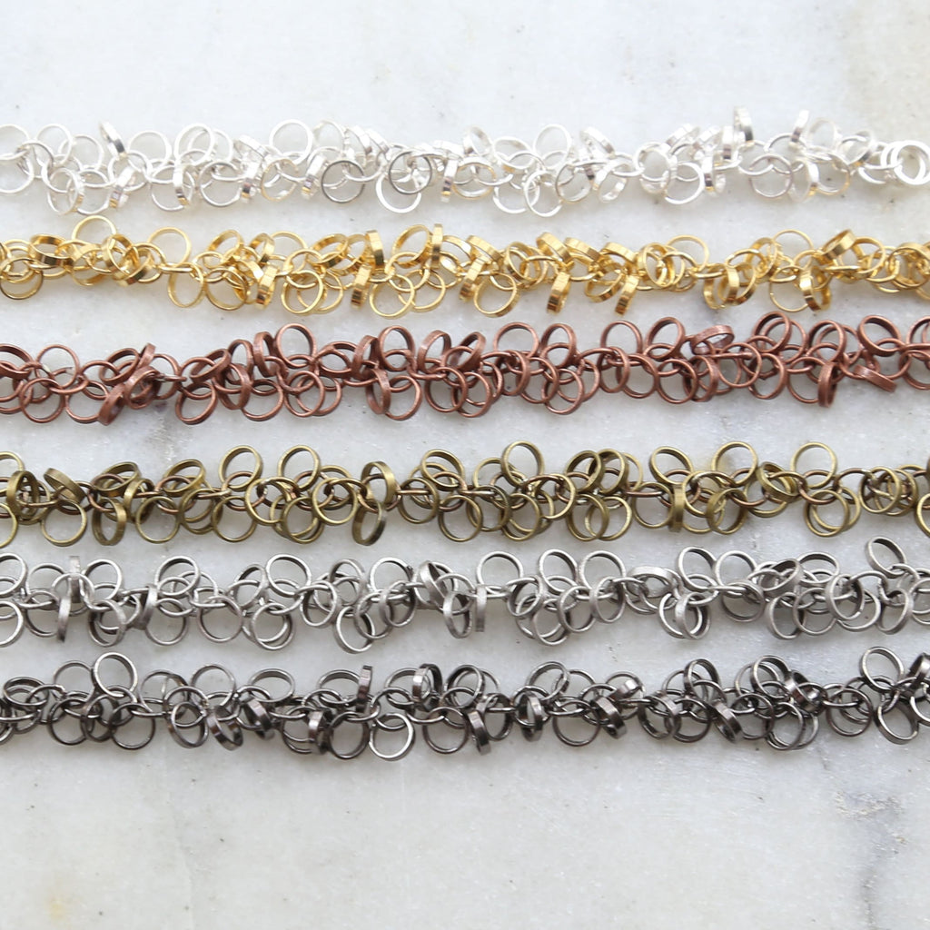 Brass Tiny Dangle Circle Chain in Antique Silver Antique – Sold by the Foot