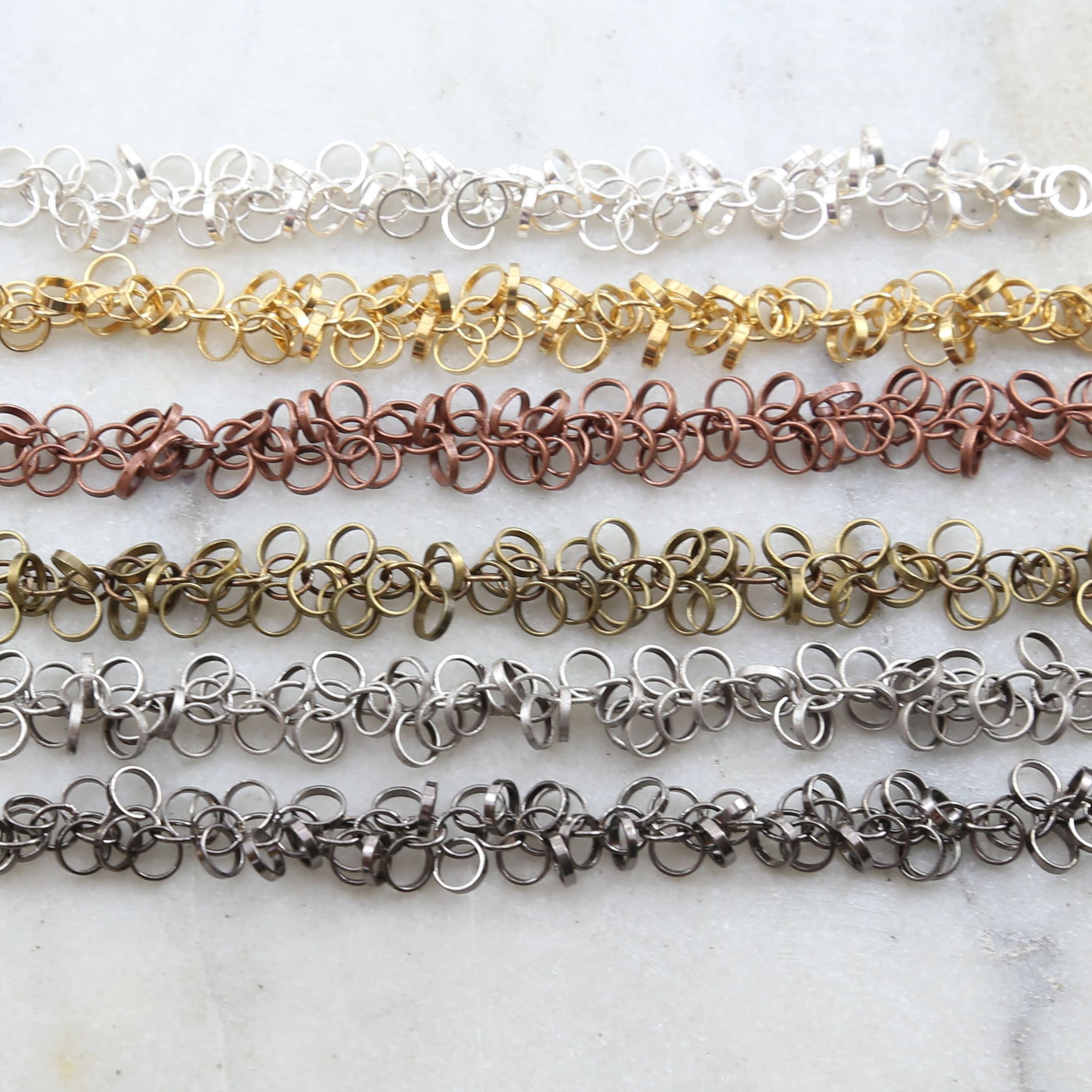 Brass Tiny Dangle Circle Chain in Antique Silver Antique – Sold by the Foot
