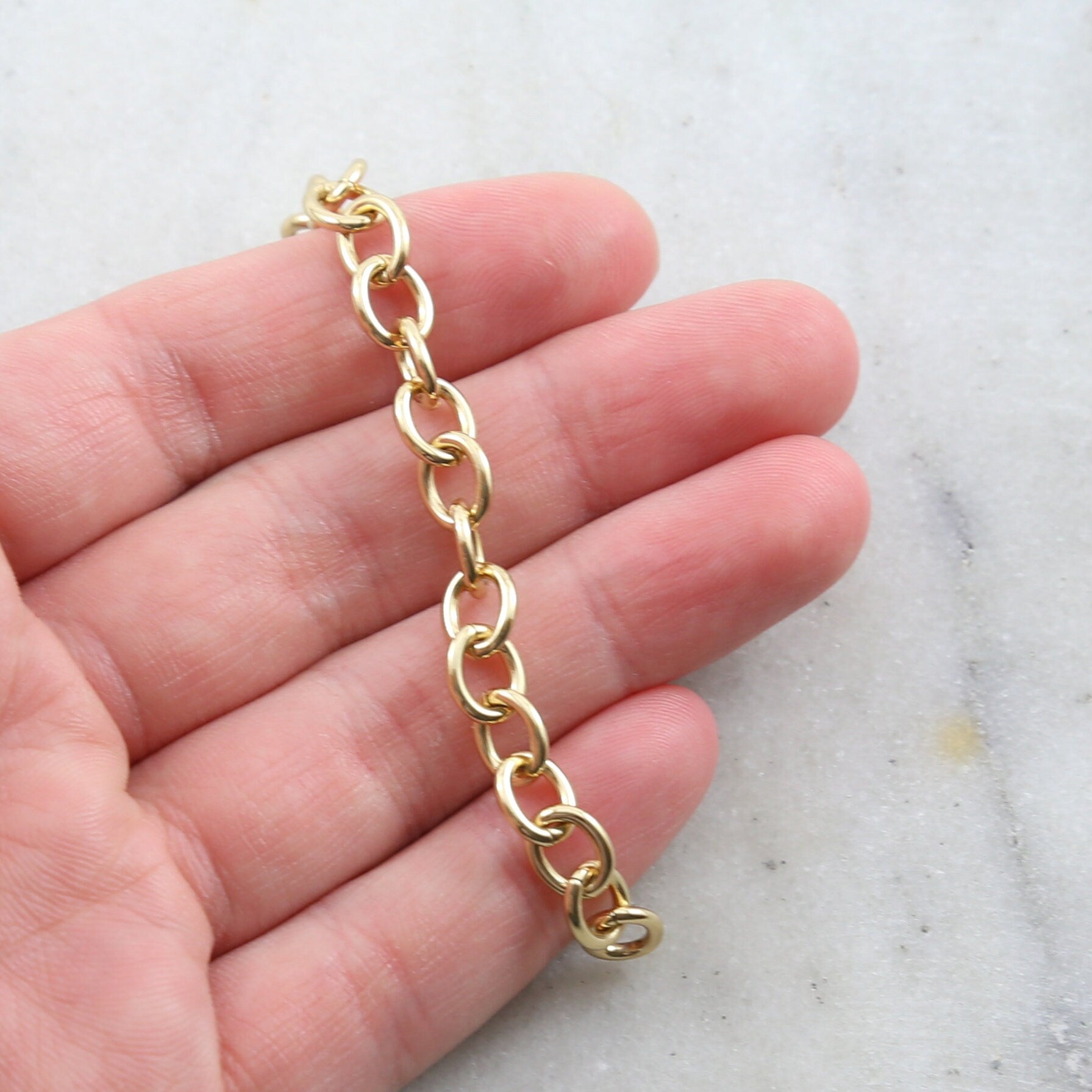 8mmx6mm Brass Thick Oval Extender Chain in Shiny Silver – Sold by the Foot
