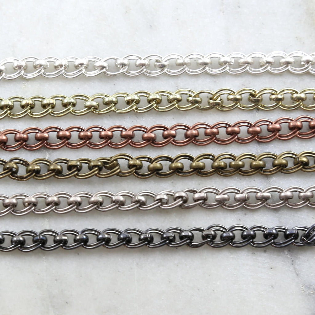 7.5mmx6.8mm Brass Rolo Slanted Oval Chain in 6 Finishes – Sold by the Foot