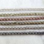 7.5mmx6.8mm Brass Rolo Slanted Oval Chain in 6 Finishes – Sold by the Foot
