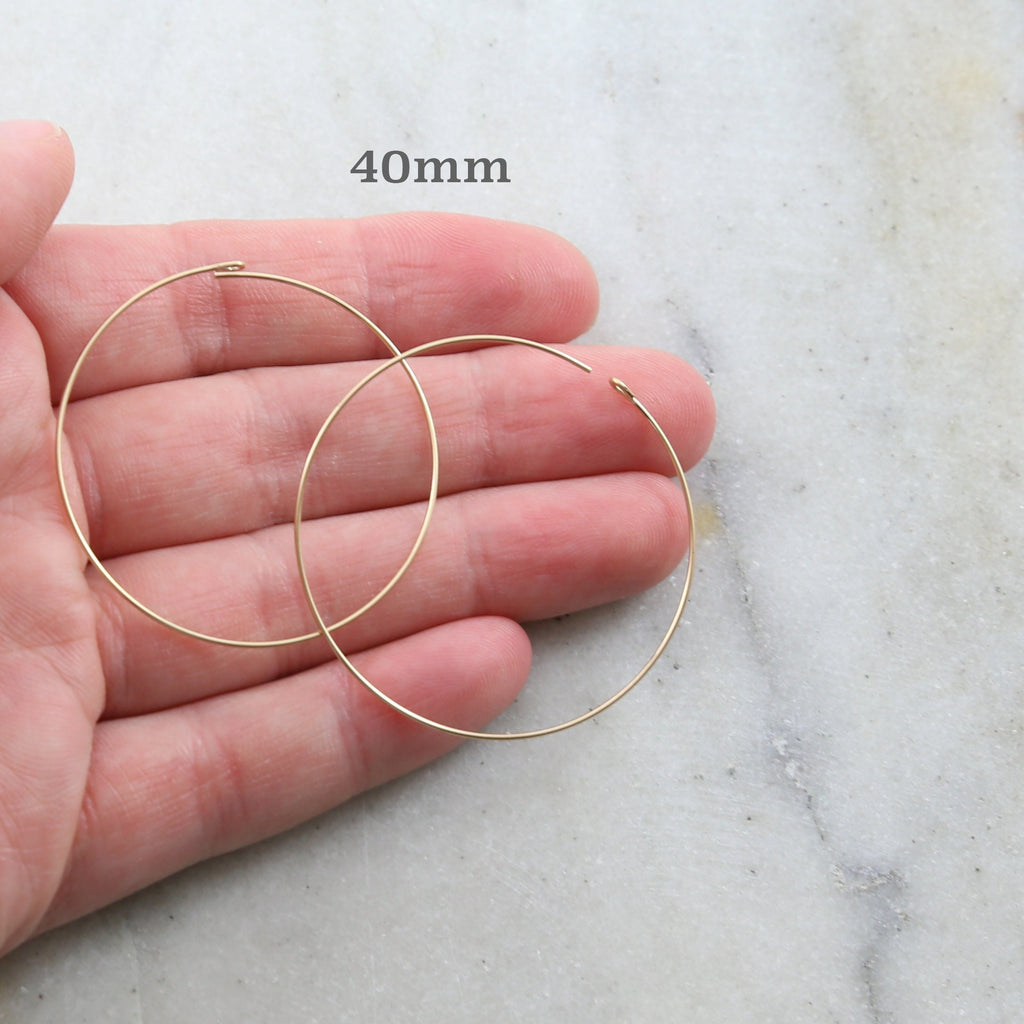 Sterling Silver or 14K Gold Filled Beading Hoop Earring Wire 40mm 25mm (2pc)