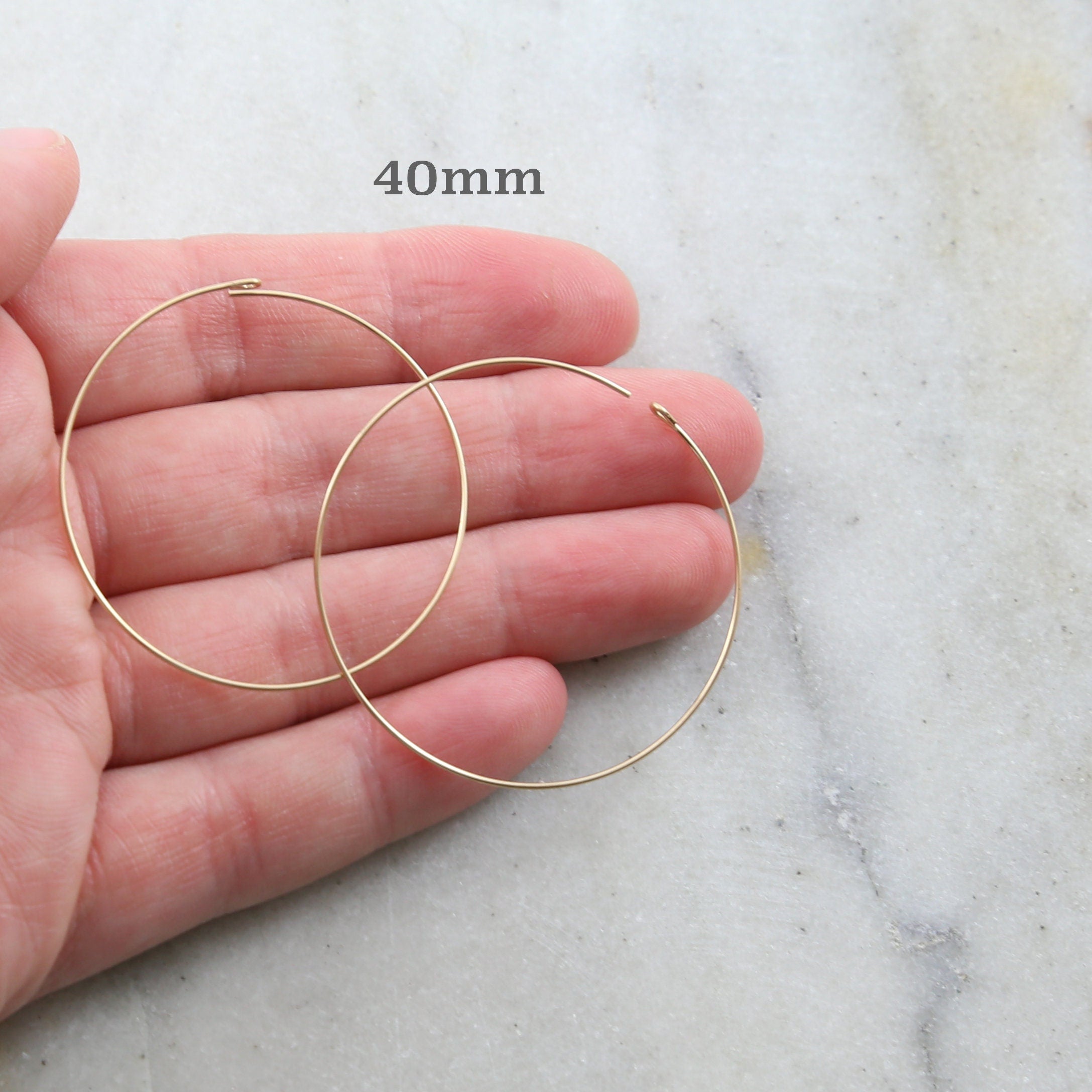 Sterling Silver or 14K Gold Filled Beading Hoop Earring Wire 40mm 25mm (2pc)