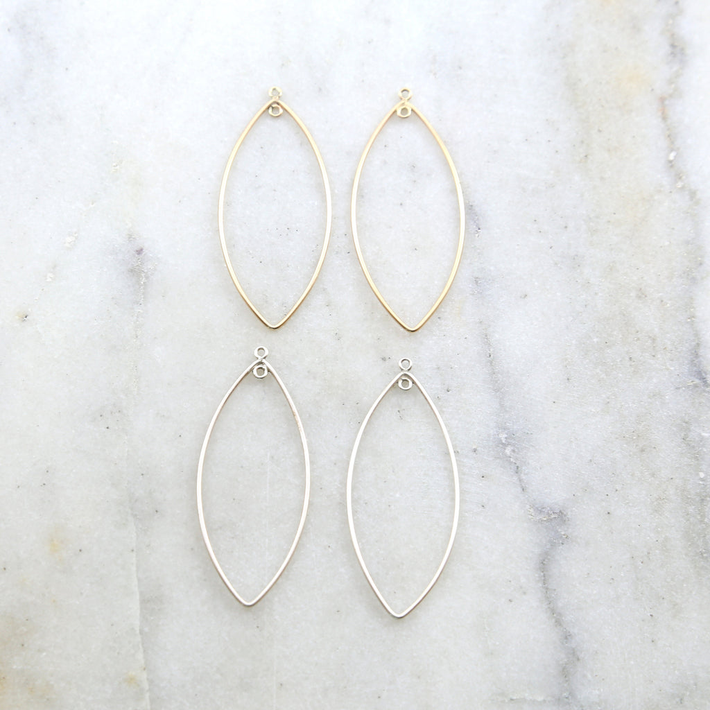 Sterling Silver or 14K Gold Filled Marquise Leaf Shape 47mm x 20mm (2pc)