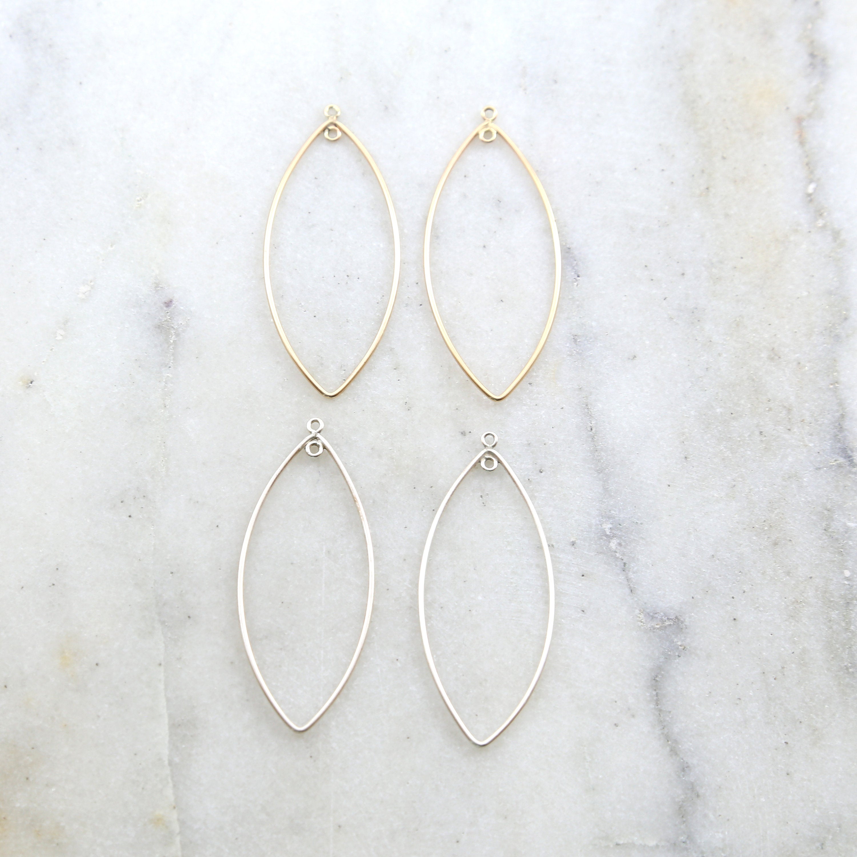 Sterling Silver or 14K Gold Filled Marquise Leaf Shape 47mm x 20mm (2pc)