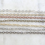 Brass Dainty Minimal Flat Link Cable Chain 4mm x 3mm in 7 – Sold by the Foot