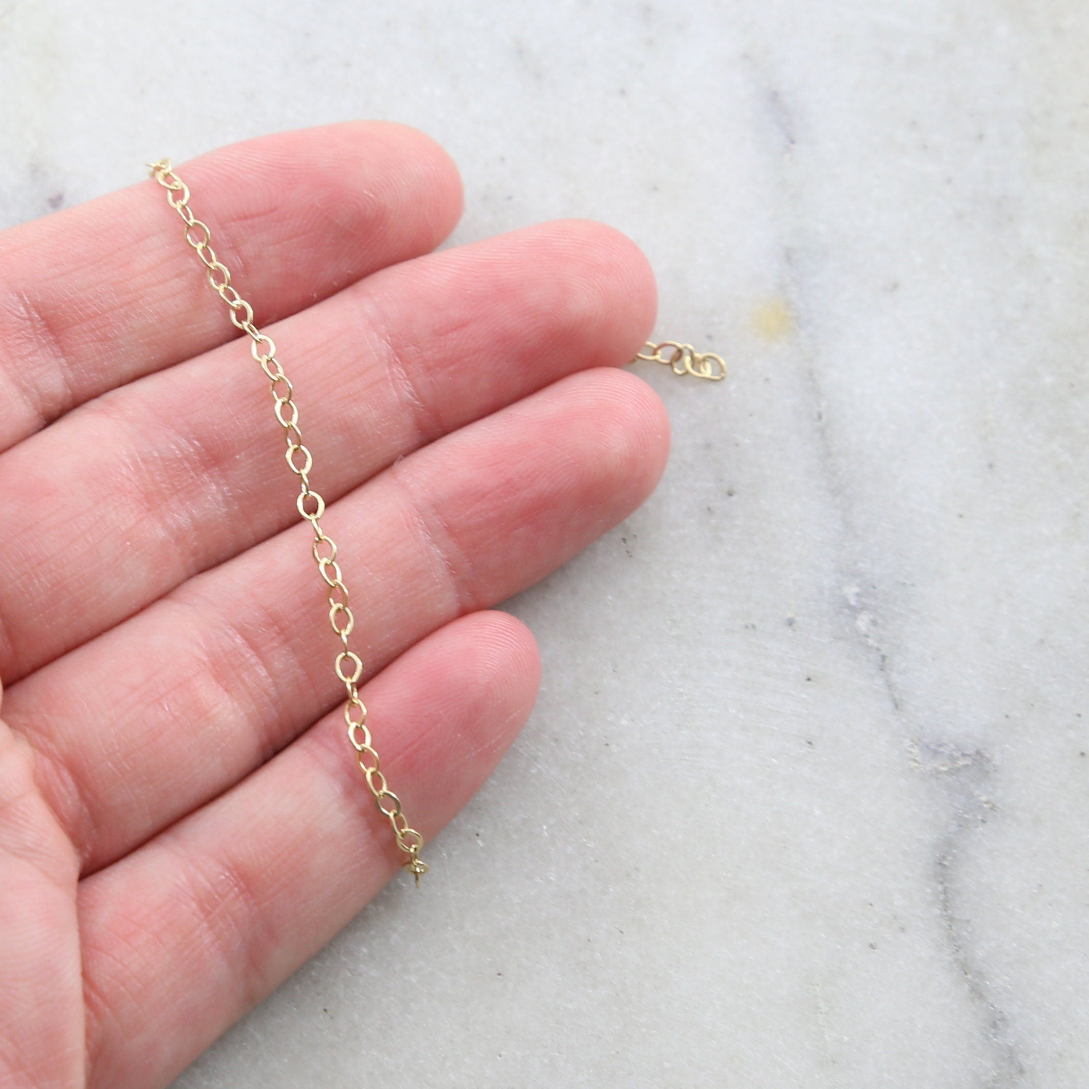 Brass Extra Dainty Minimal Flat Link Cable Chain 2.75mm X – Sold by the Foot