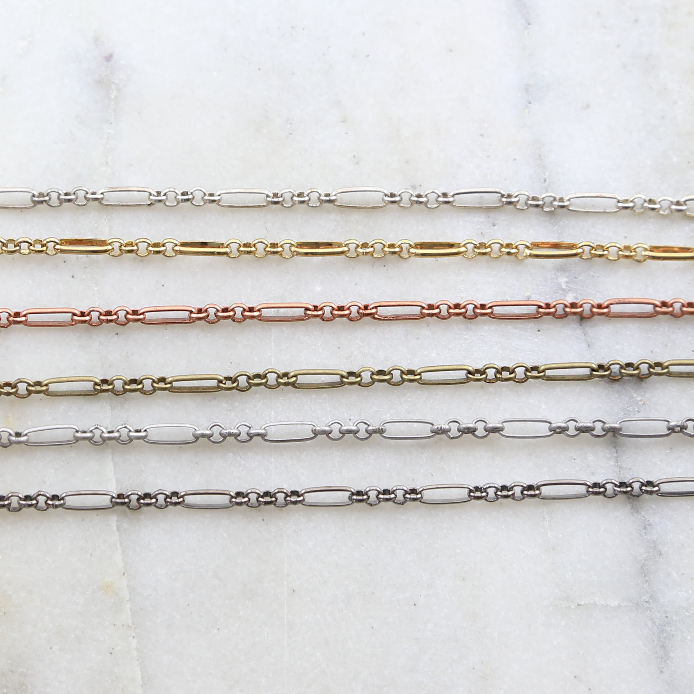 8mmx3mm Brass Plated Oval Link with 5 Circles Fancy Chain – Sold by the Foot