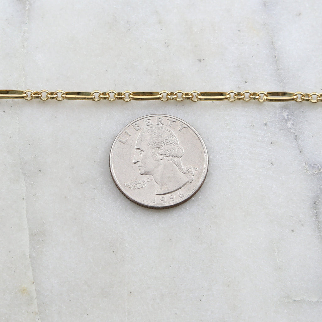 8mmx3mm Brass Plated Oval Link with 5 Circles Fancy Chain – Sold by the Foot