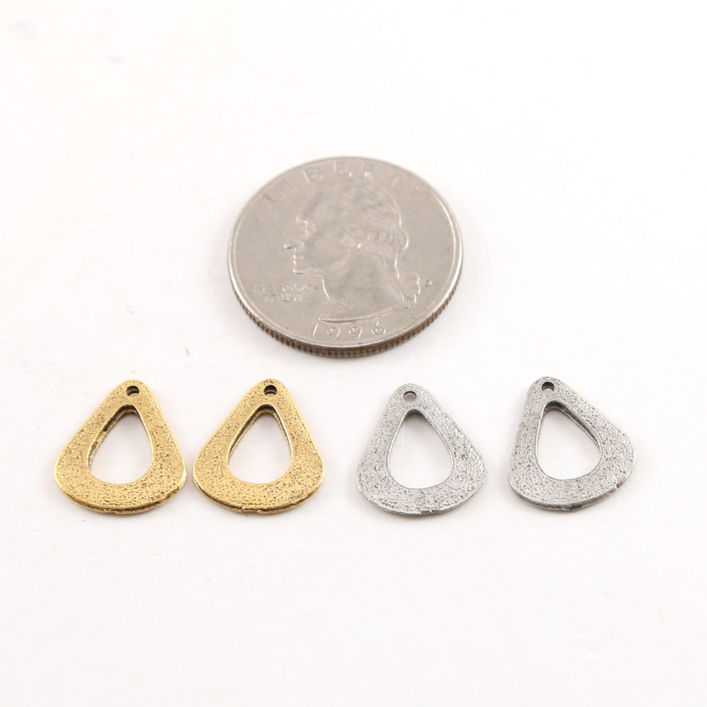 15mmx13mm Pewter Metal Speckle Textured Open Teardrop Petal Pendant (2pc)