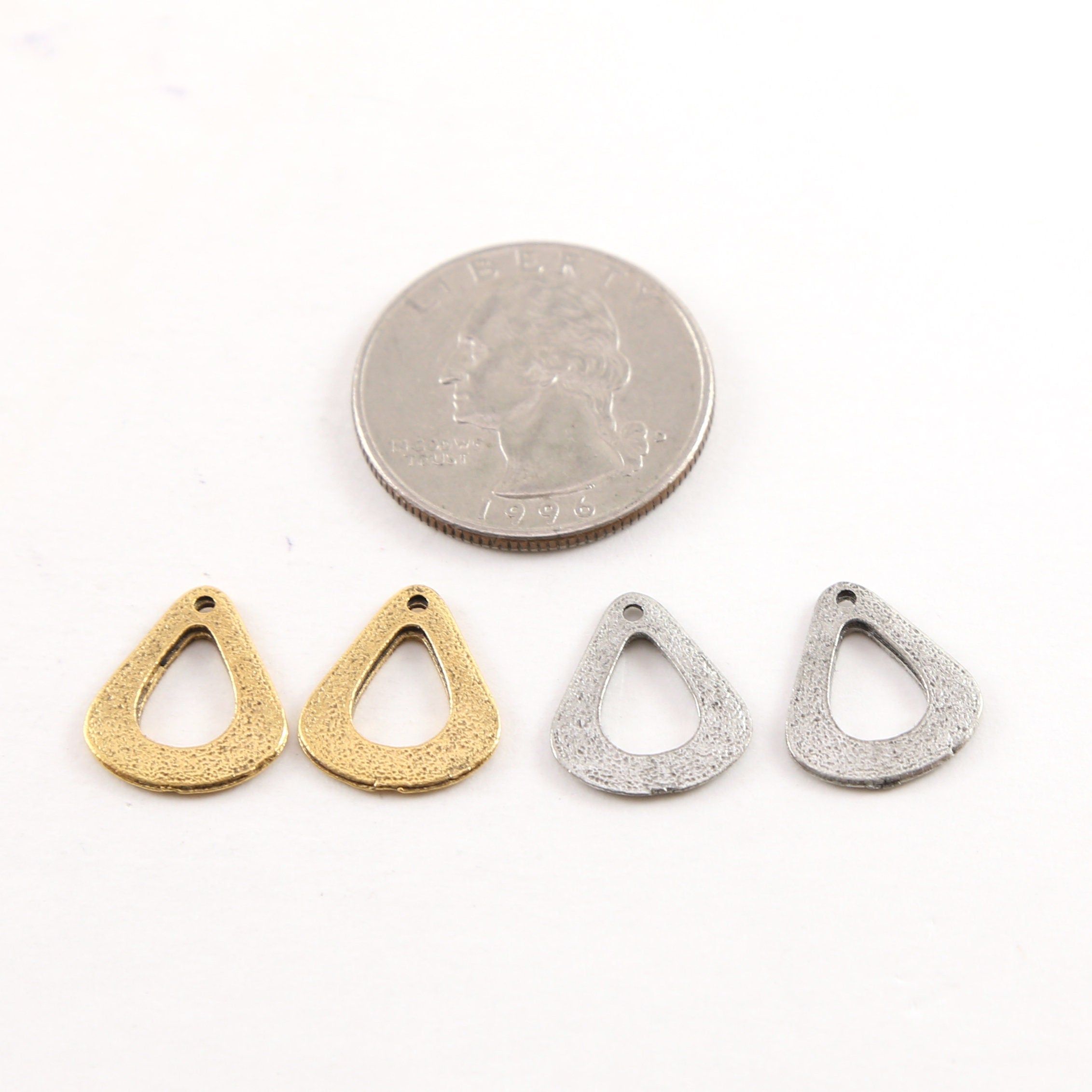 15mmx13mm Pewter Metal Speckle Textured Open Teardrop Petal Pendant (2pc)