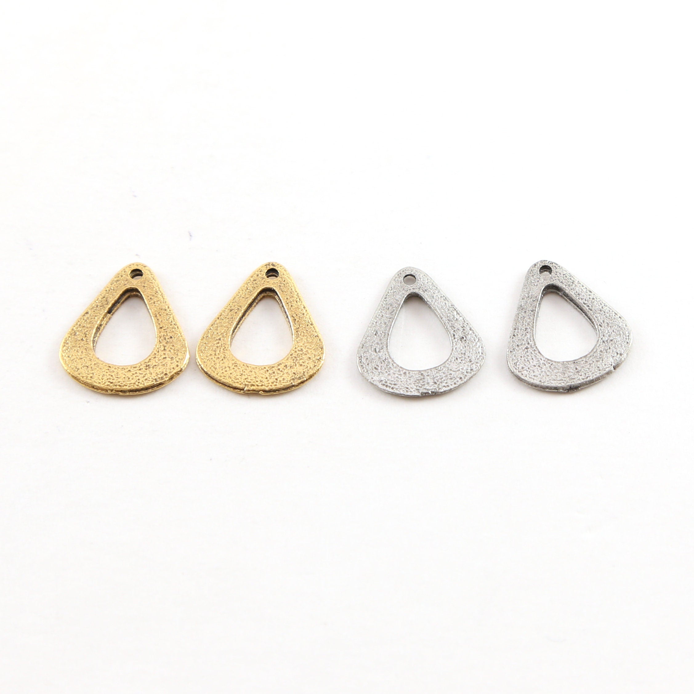 15mmx13mm Pewter Metal Speckle Textured Open Teardrop Petal Pendant (2pc)
