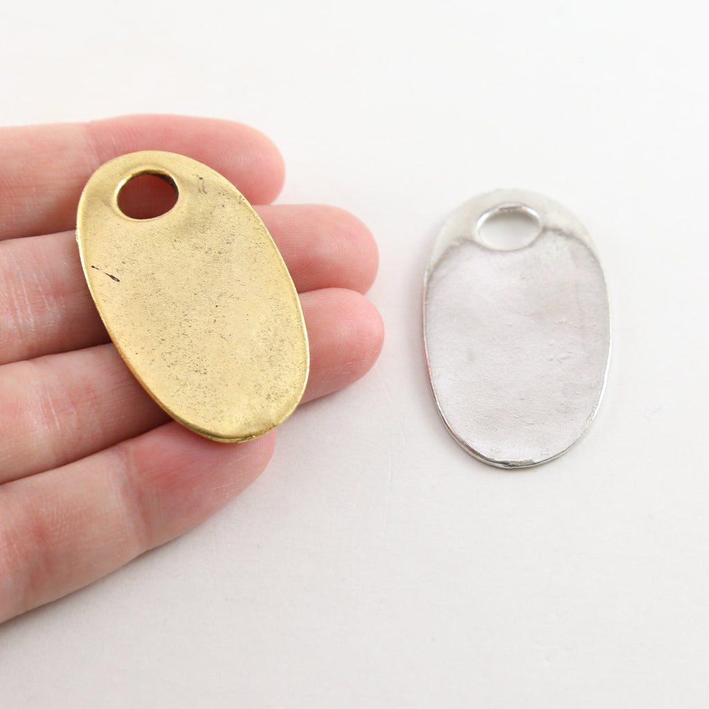Pewter Large Metal Oval Raw Shaped Dog Tag Pendant Stamping
