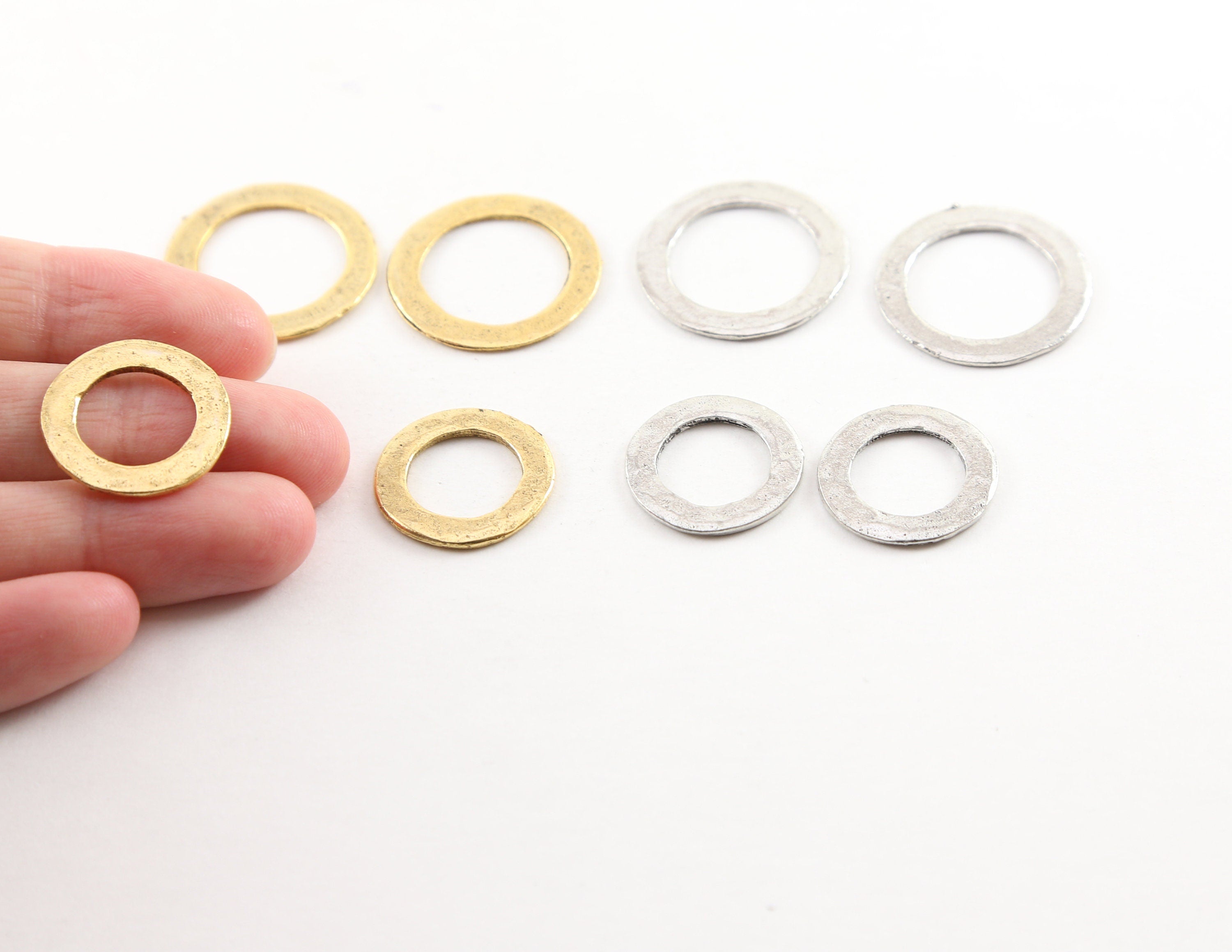 Pewter Medium or Small 23mm or 19mm Metal Raw Organic Open (2pc)