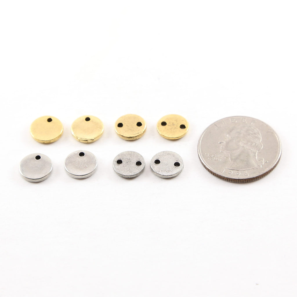 Sterling Silver or Pewter Thick 10mm Small Round Stamping Disc 1 Hole (2pc)