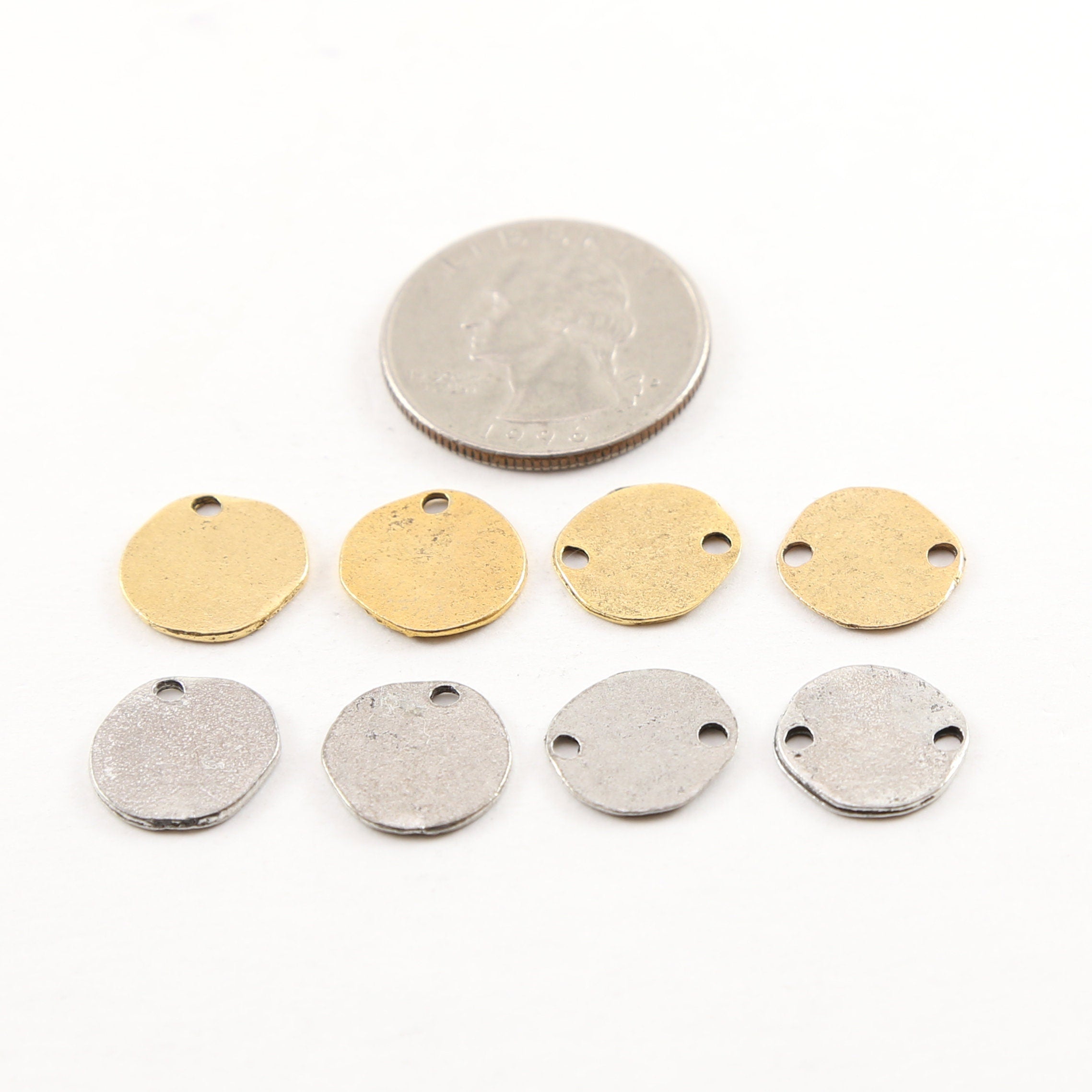 Sterling Silver or Pewter Thin 13mm Organic Raw Shape Round Stamping (2pc)