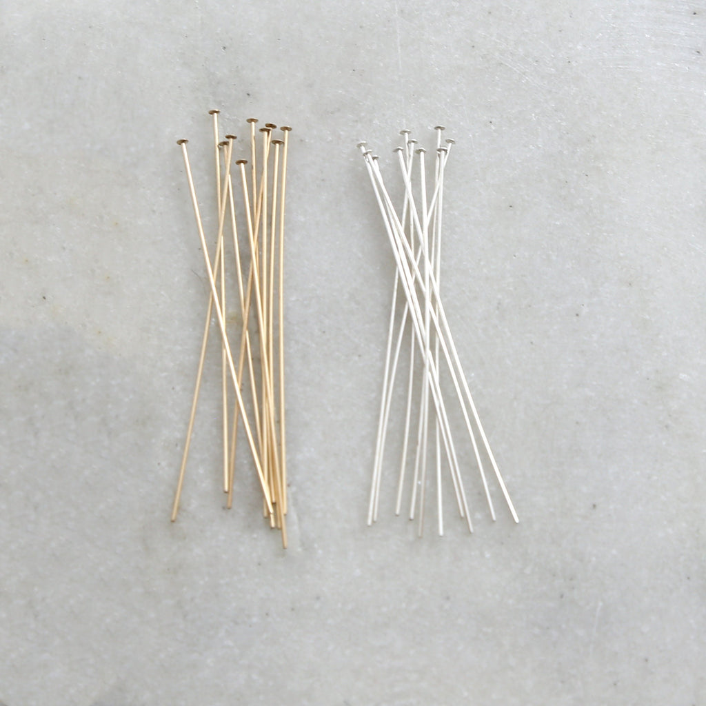 Sterling Silver or 14K Gold Filled 2 Inch Flat Head Pin 24 Gauge (10pc)