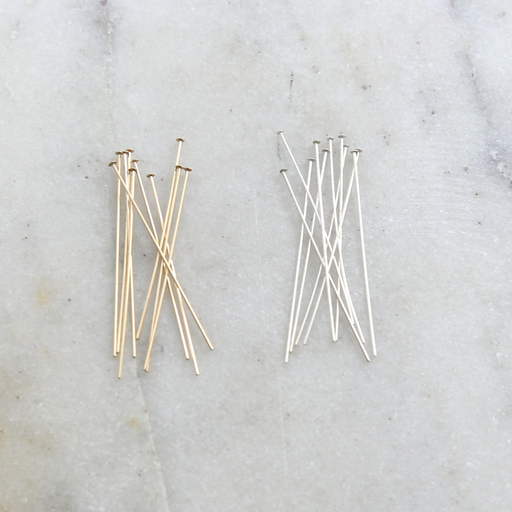 Sterling Silver or 14K Gold Filled 1.5 Inch Flat Head Pin 24 Gauge (10pc)