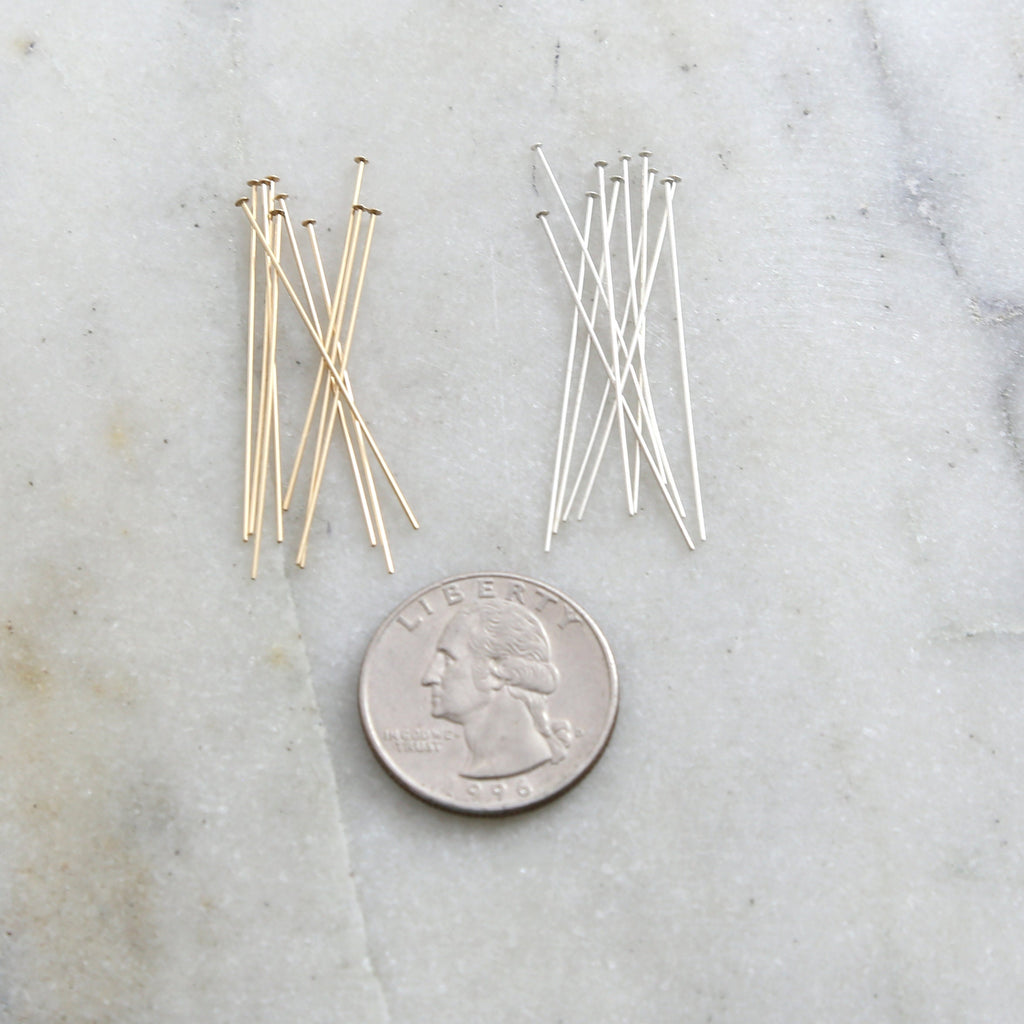 Sterling Silver or 14K Gold Filled 1.5 Inch Flat Head Pin 24 Gauge (10pc)