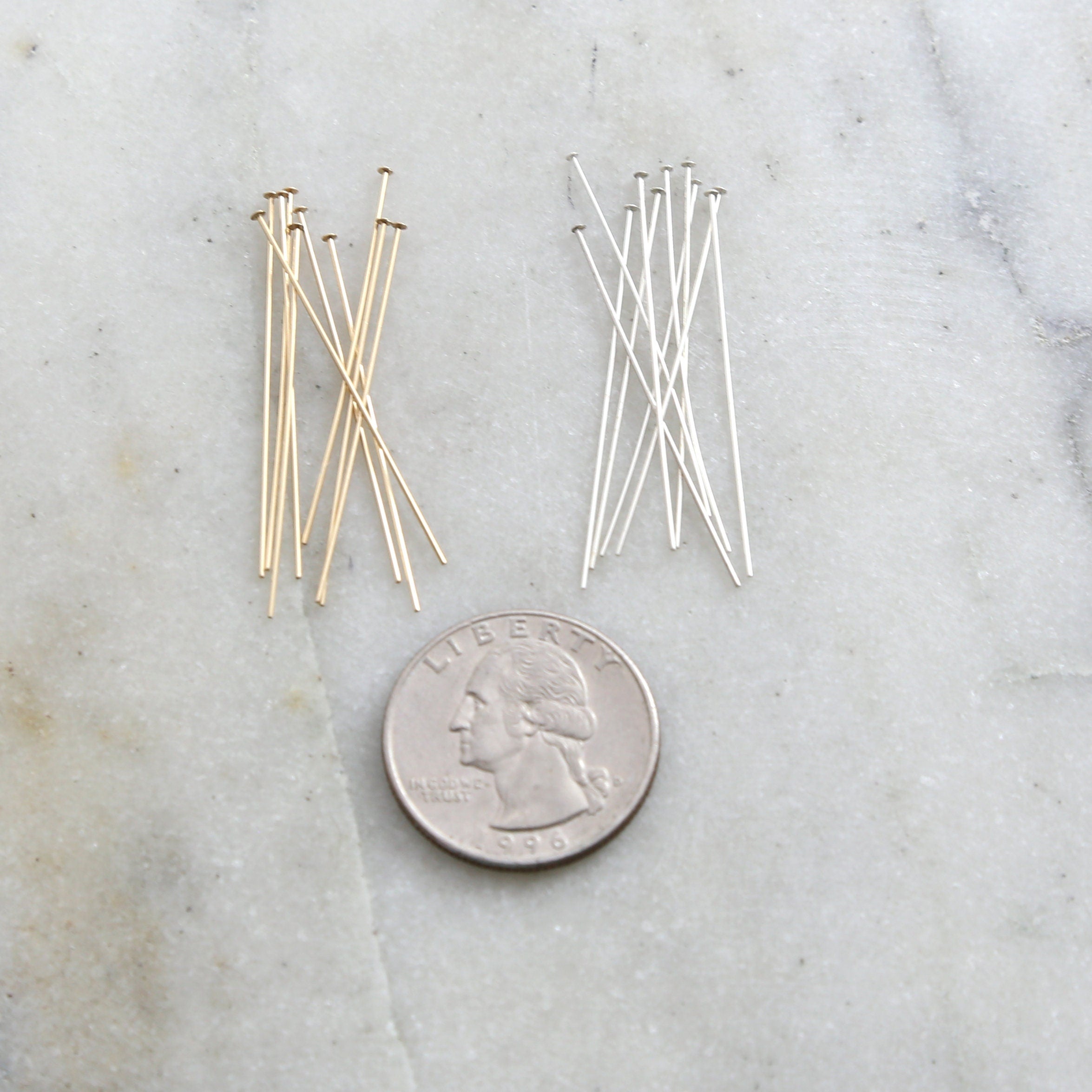 Sterling Silver or 14K Gold Filled 1.5 Inch Flat Head Pin 24 Gauge (10pc)