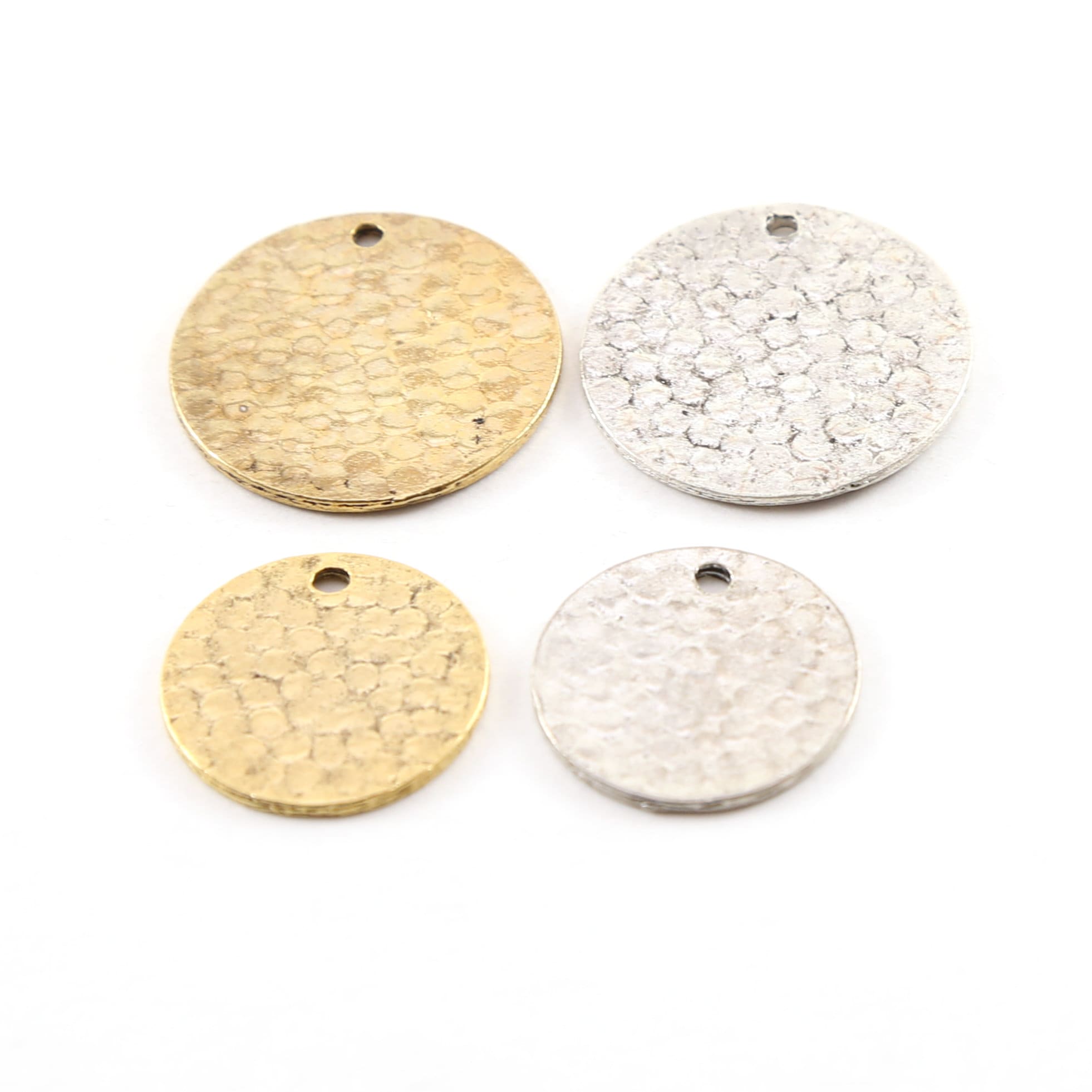 Sterling Silver or Pewter 2 Size Options Metal Textured Hammered Round Circle